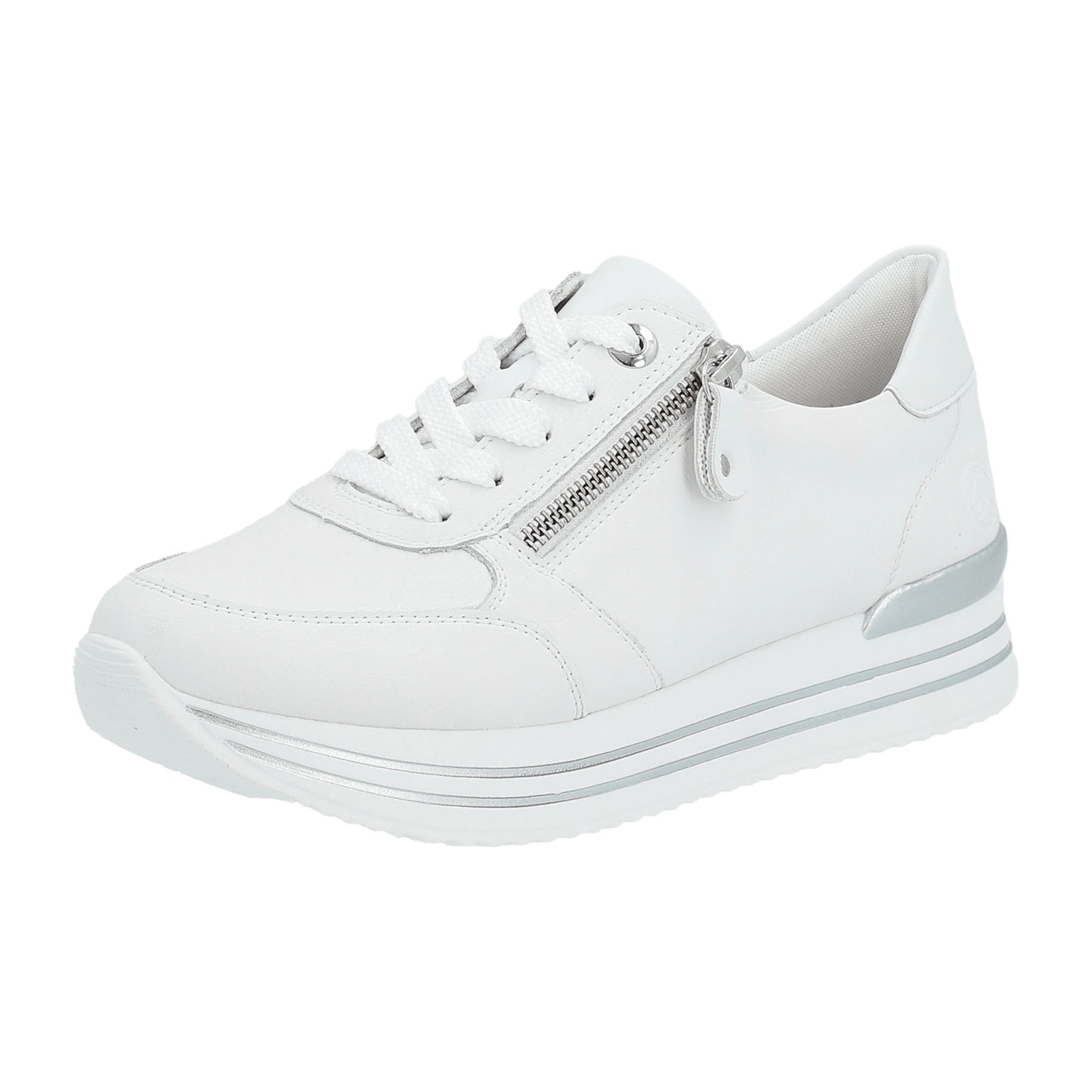 Remonte Women's White Leather Casual Shoes with Removable Insole and Zip Closure