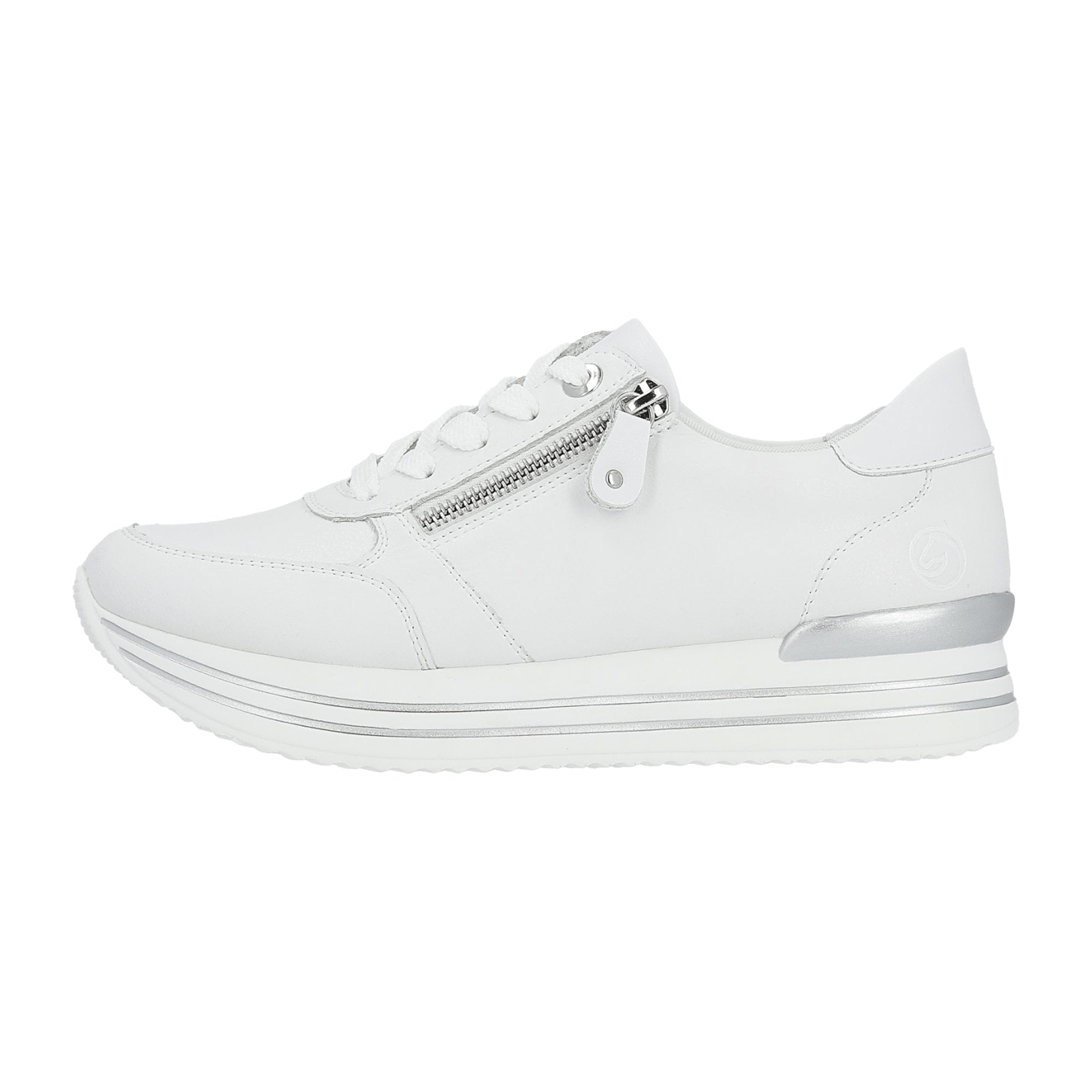 Remonte Women's White Leather Casual Shoes with Removable Insole and Zip Closure