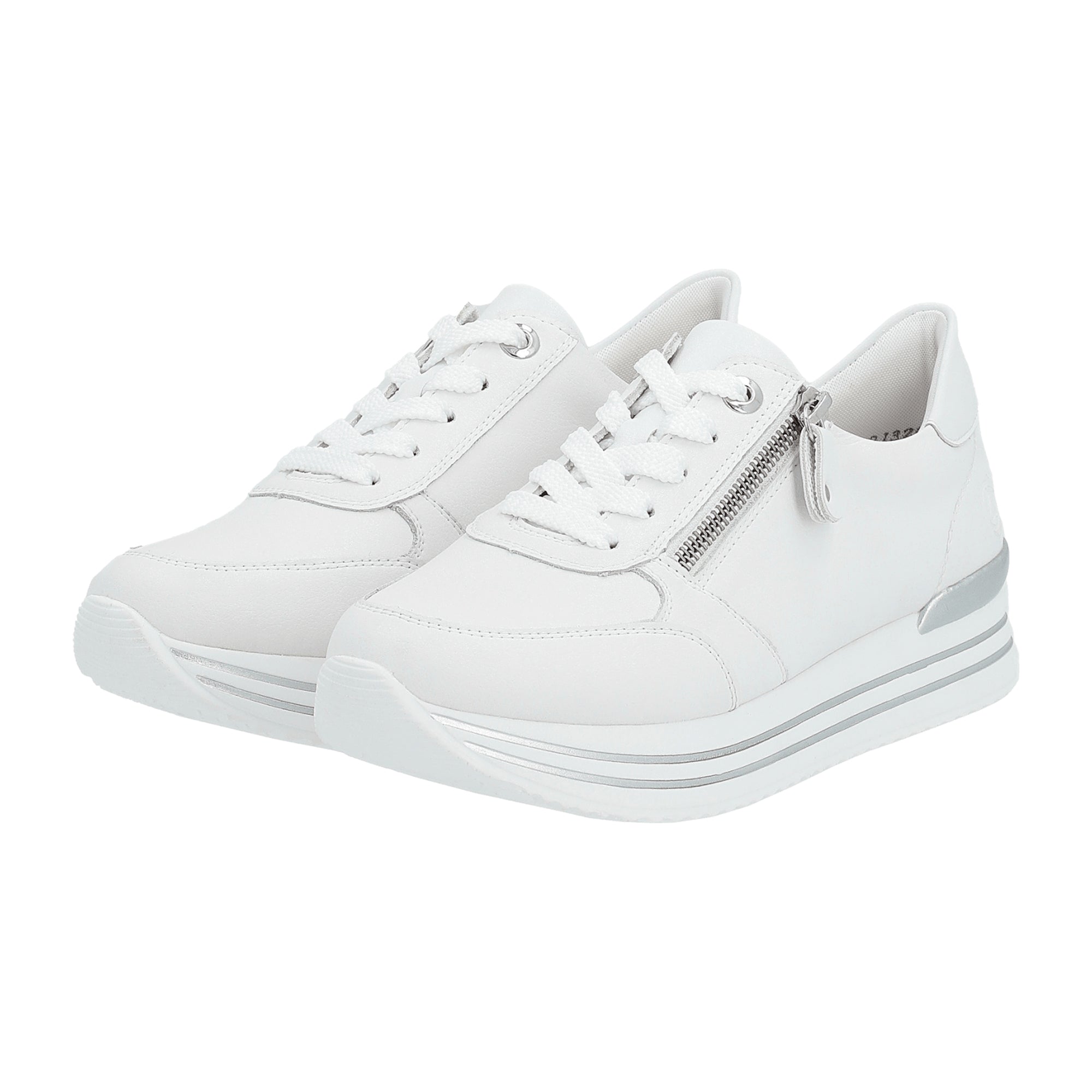 Remonte Women's White Leather Casual Shoes with Removable Insole and Zip Closure