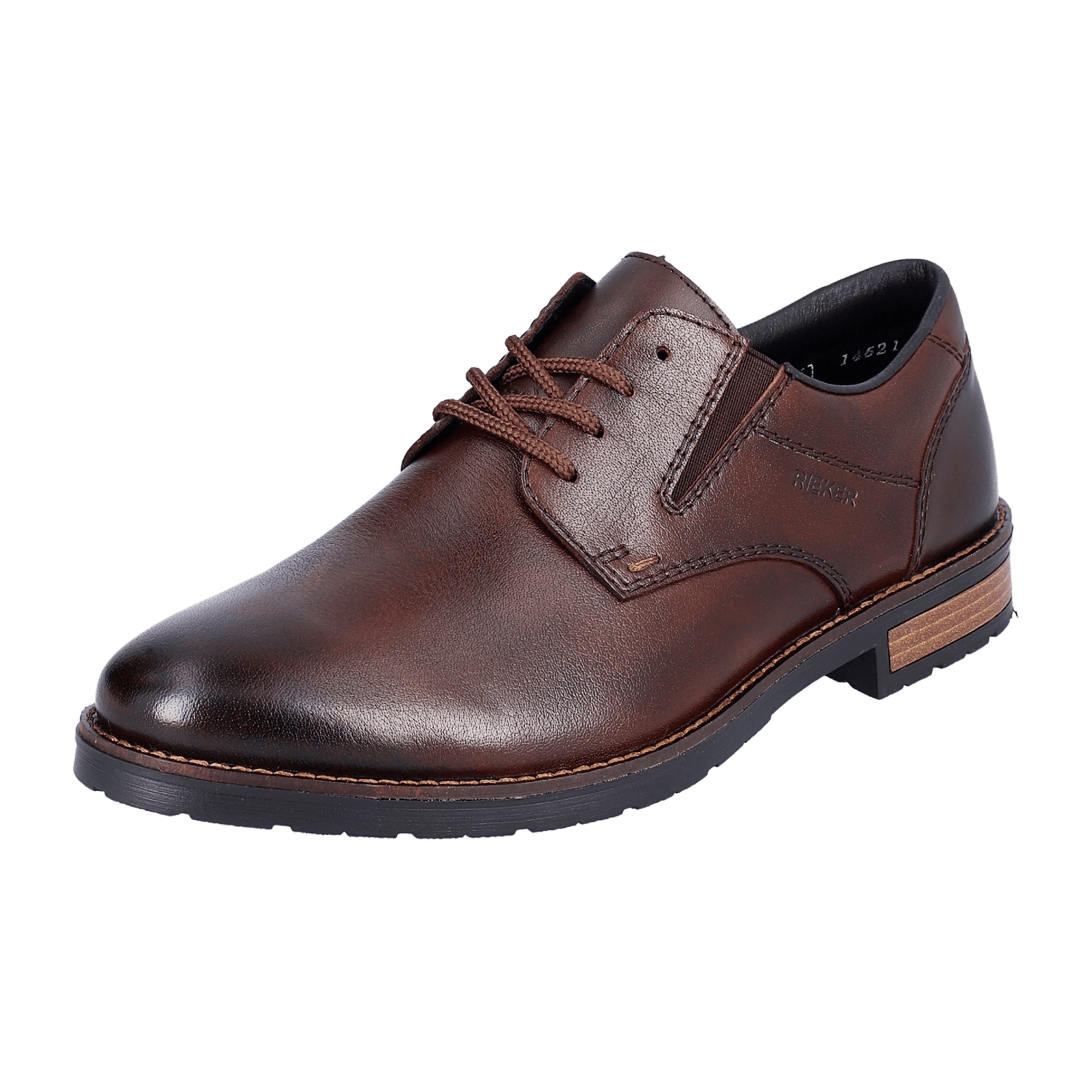 Rieker Men's Brown Leather Shoes 14621-25 Casual Havana Lace-Up Block Heel