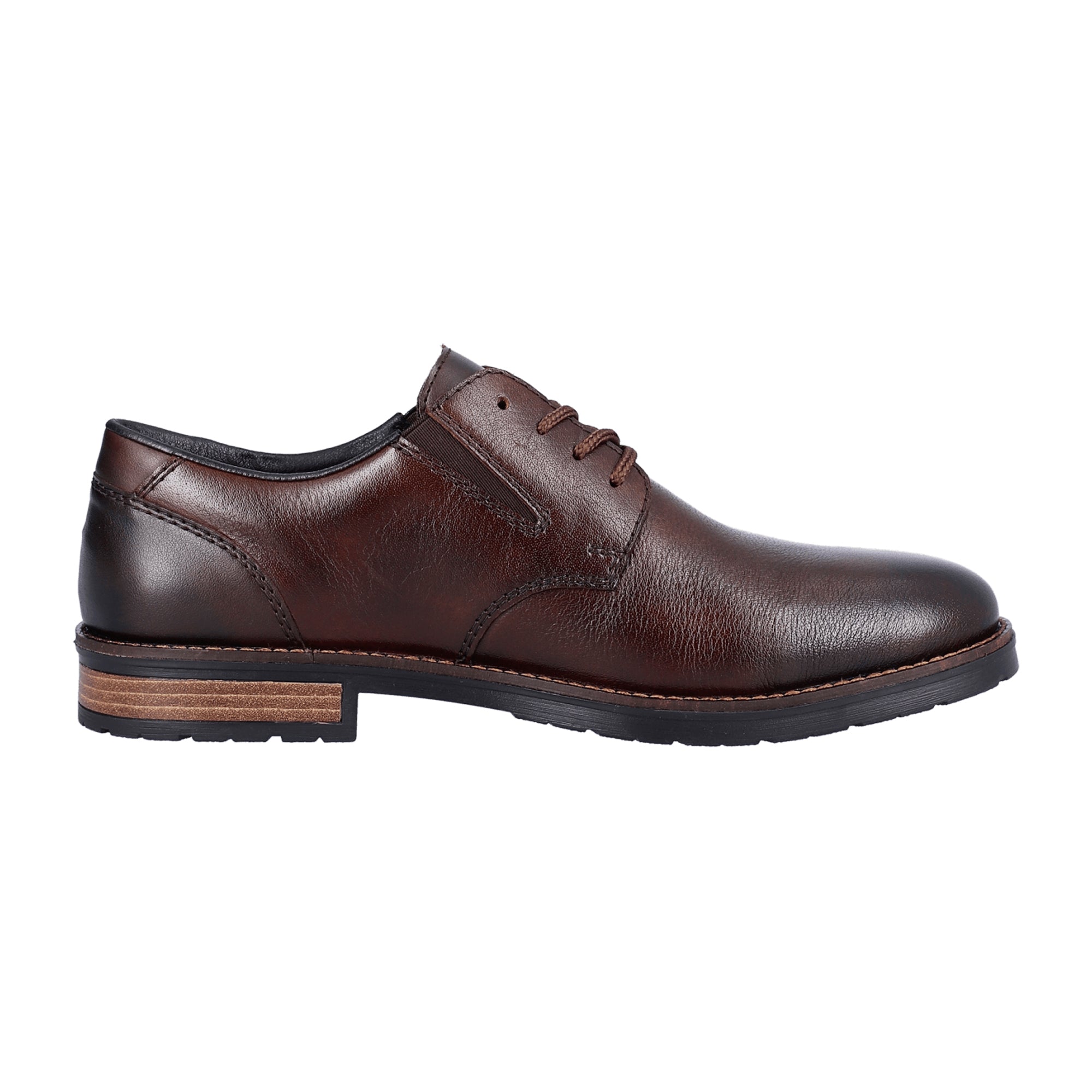 Rieker Men's Brown Leather Shoes 14621-25 Casual Havana Lace-Up Block Heel