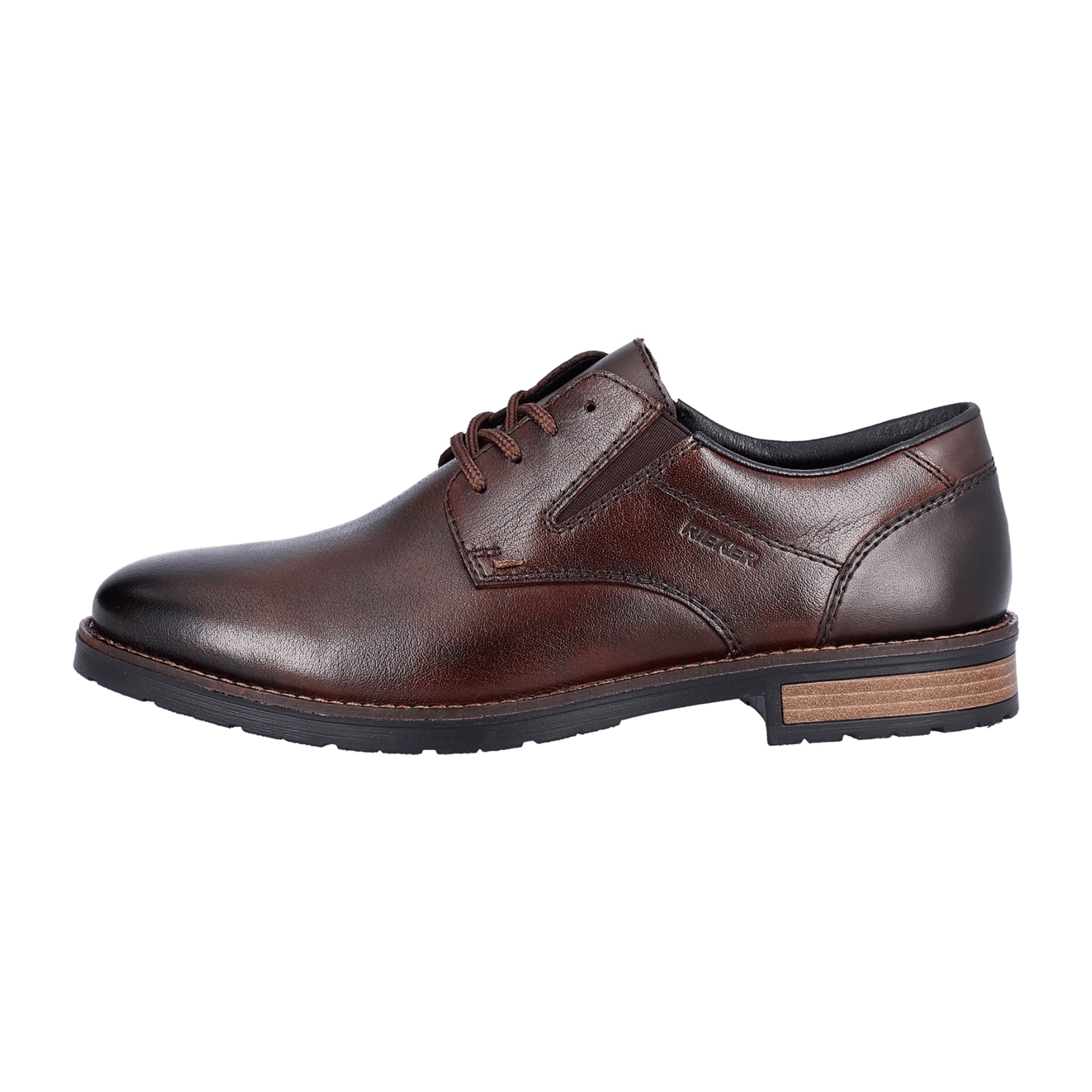 Rieker Men's Brown Leather Shoes 14621-25 Casual Havana Lace-Up Block Heel