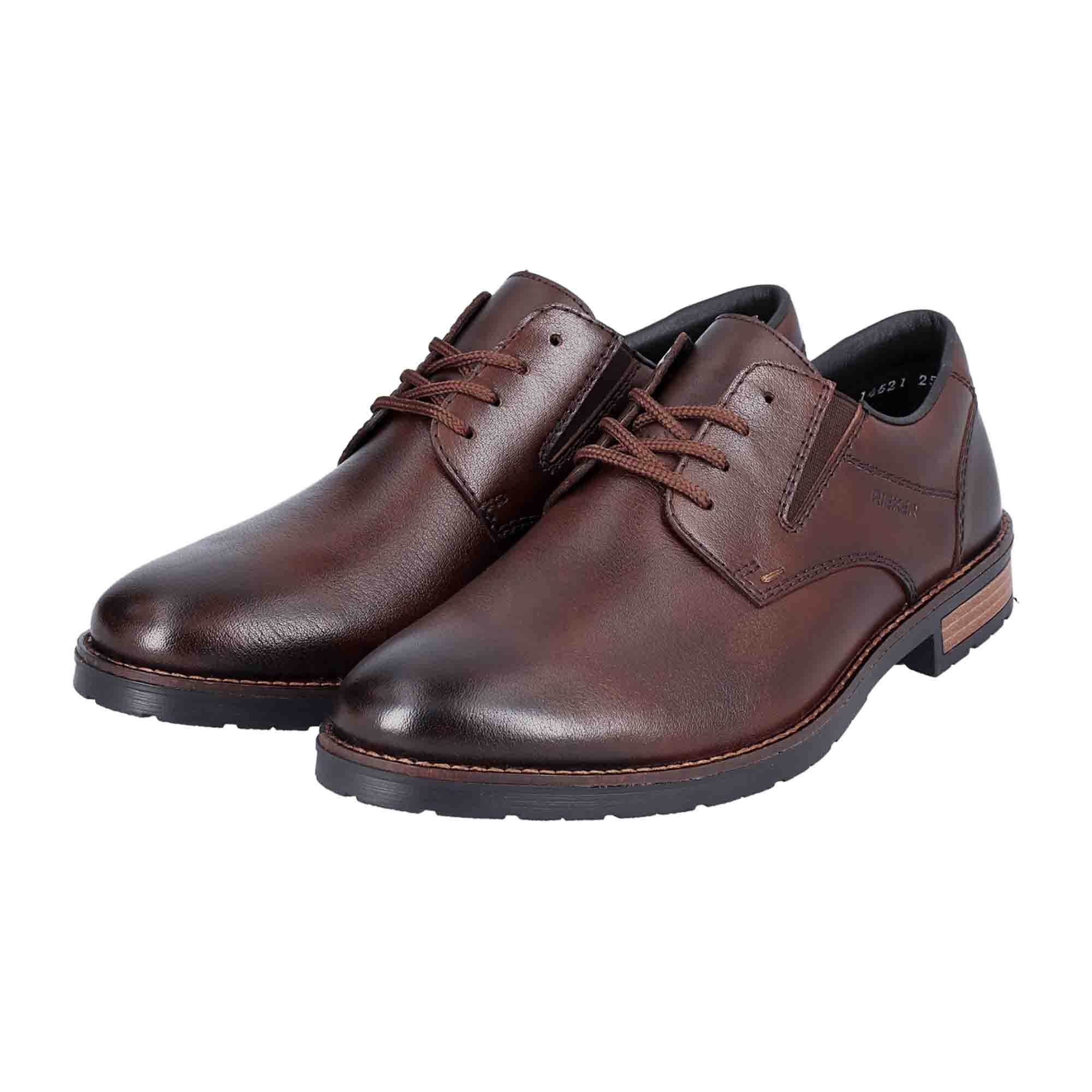 Rieker Men's Brown Leather Shoes 14621-25 Casual Havana Lace-Up Block Heel