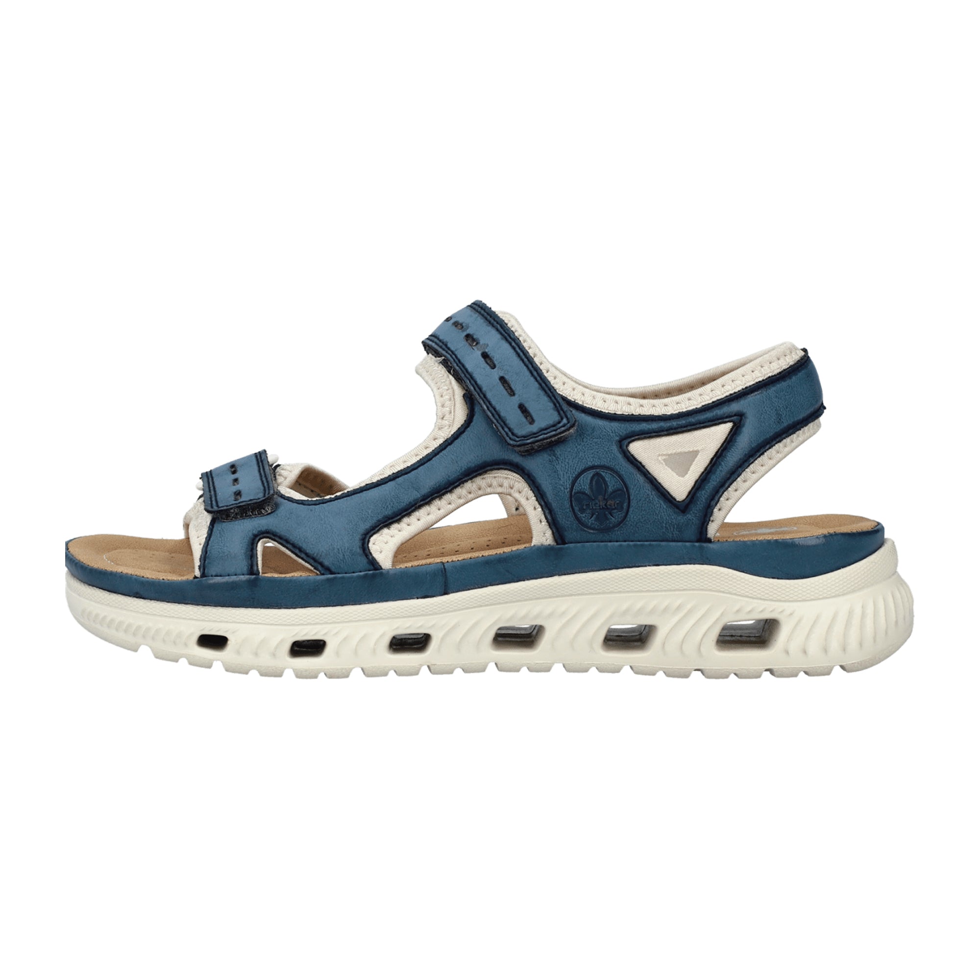 Rieker Guana Blue Women's Sandals with Velcro Strap and Flat Heel