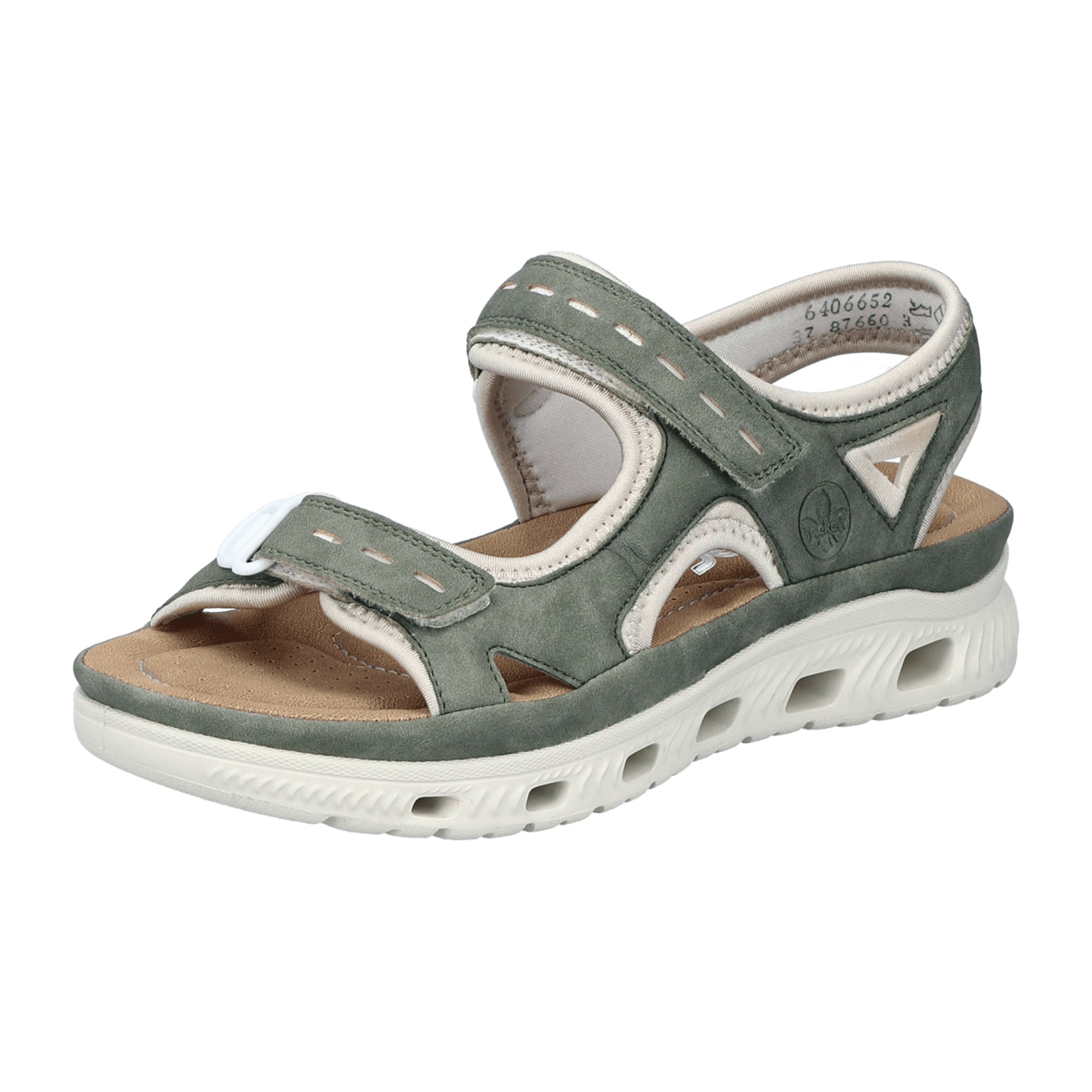 Rieker Women's Green Sandals with Velcro Closure Flat Heel Synthetic Material
