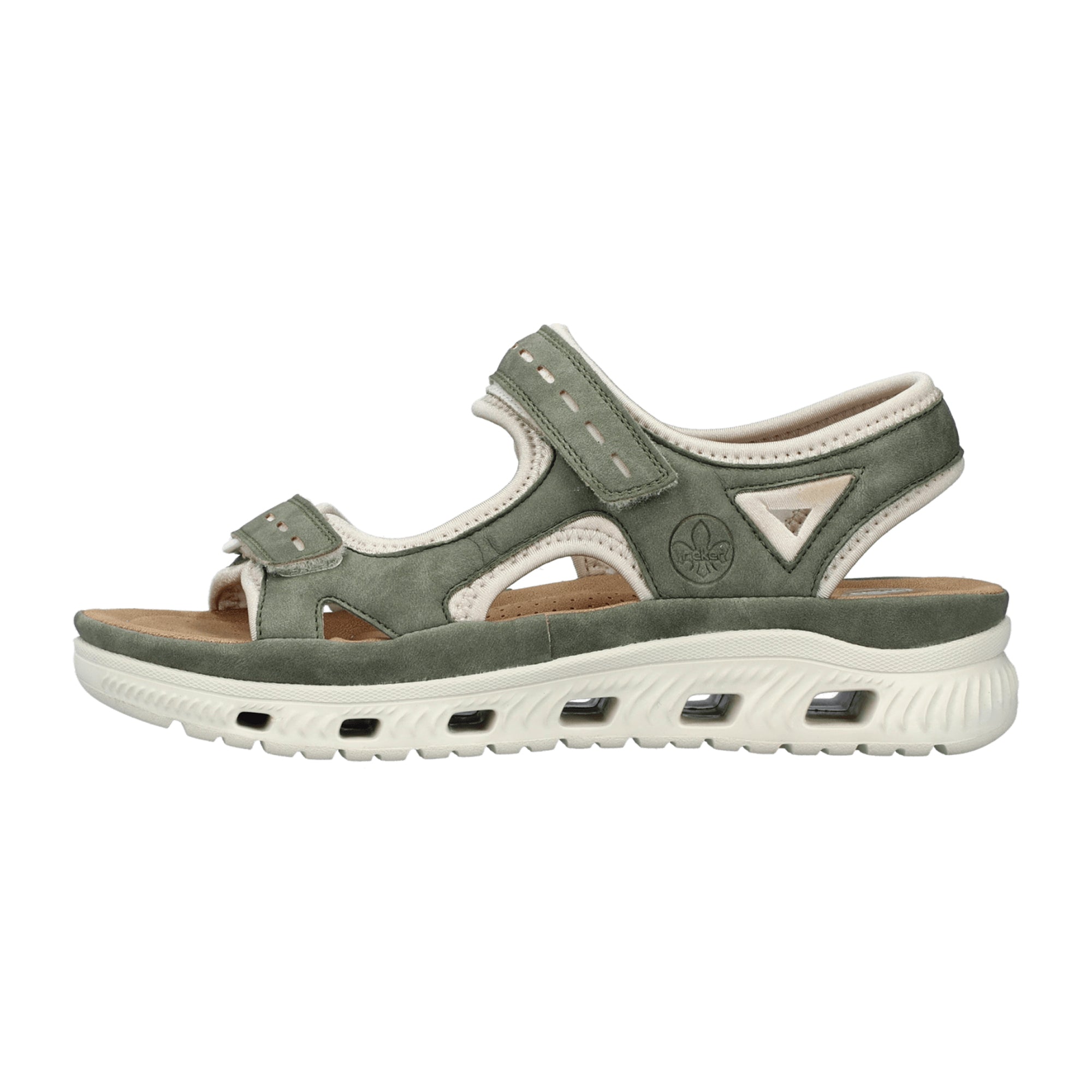 Rieker Women's Green Sandals with Velcro Closure Flat Heel Synthetic Material