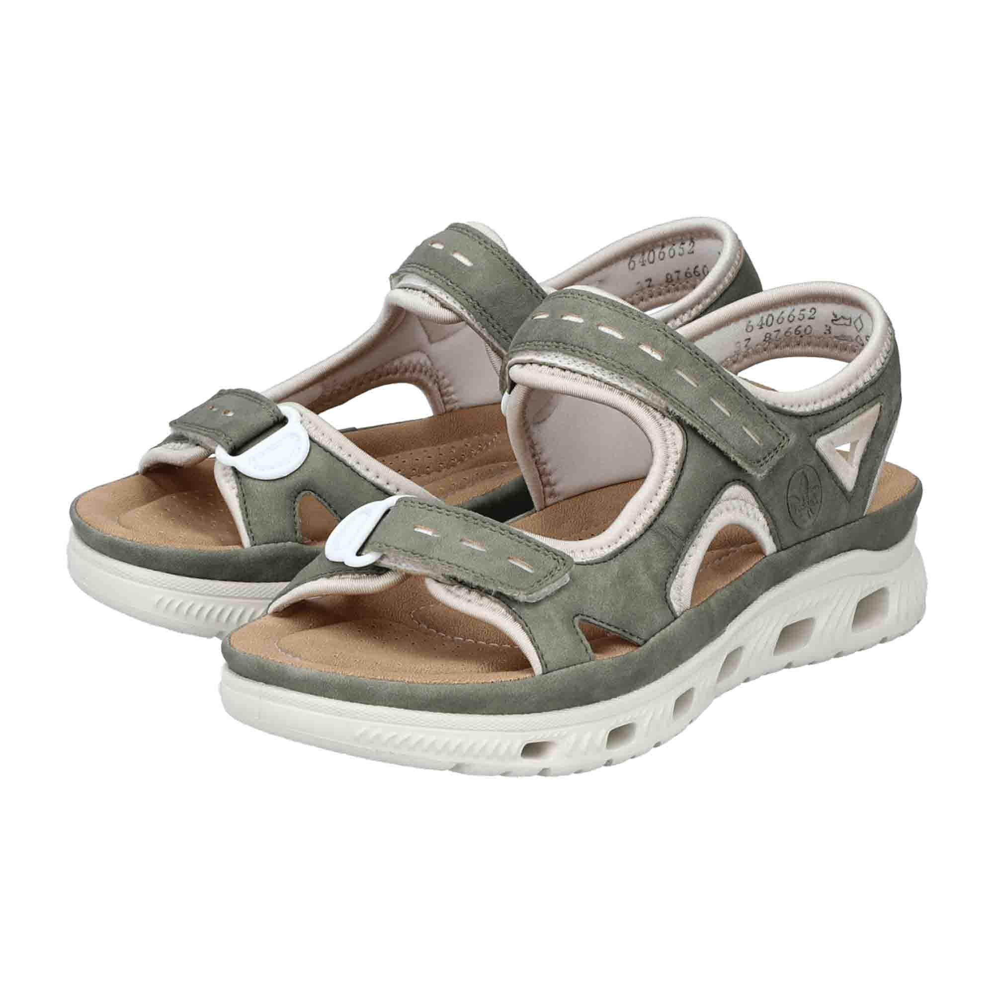 Rieker Women's Green Sandals with Velcro Closure Flat Heel Synthetic Material