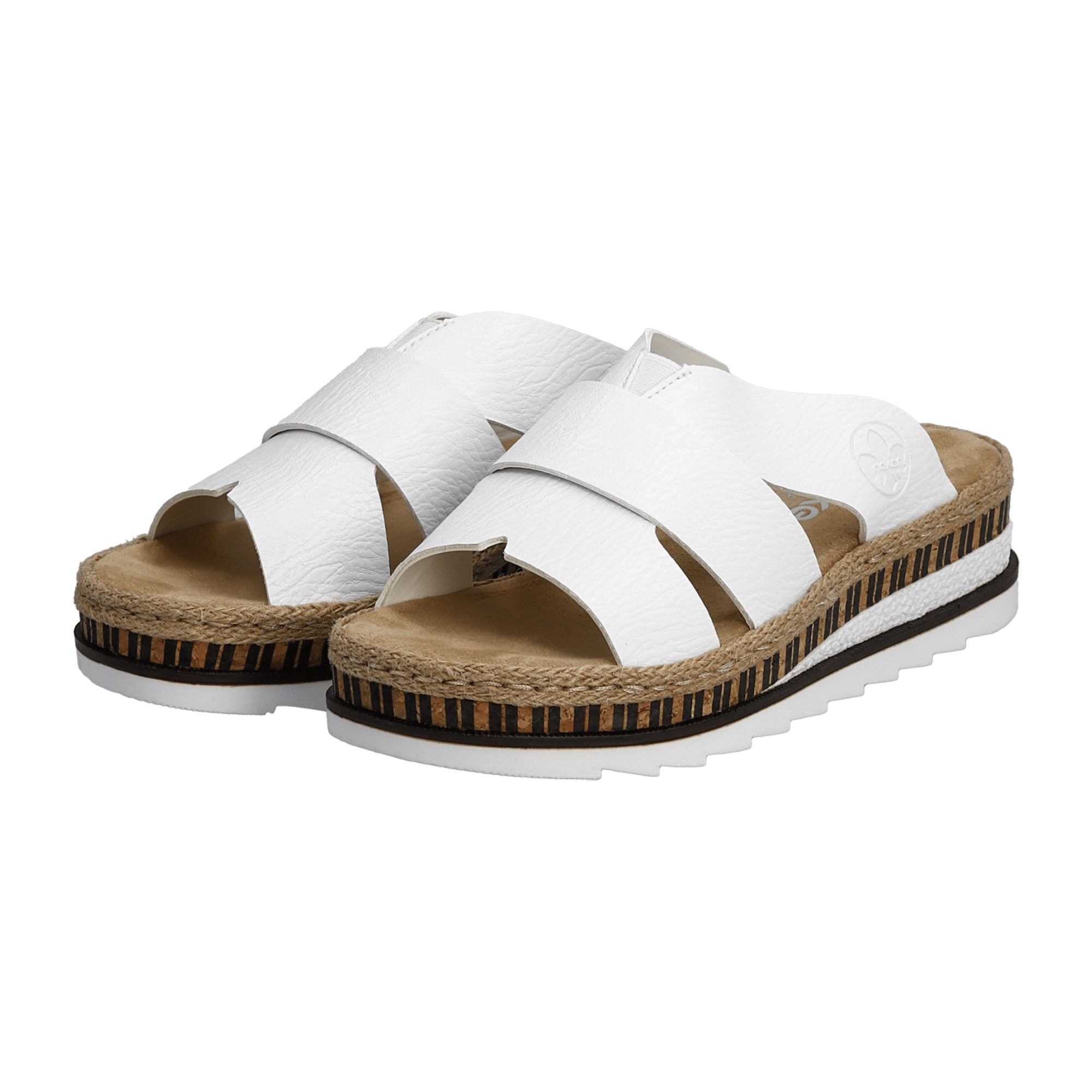 Rieker V7989 Women's White Slip-On Sandals with Flat Heel for Spring/Summer