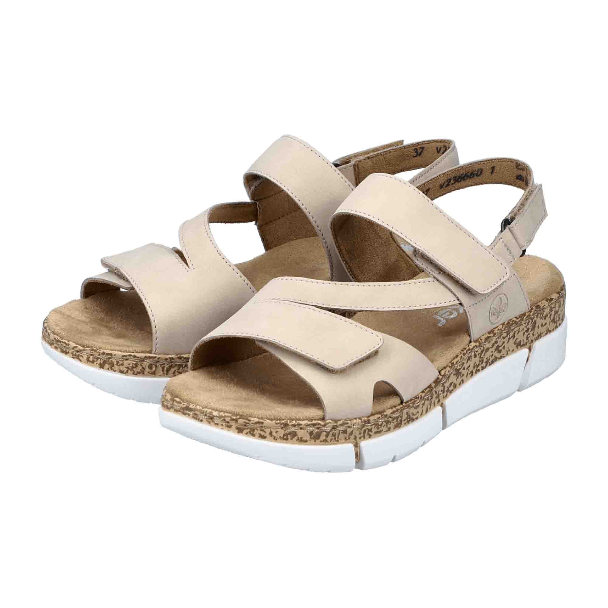 Rieker Morelia Beige Women's Sandals with Buckle and Velcro Strap