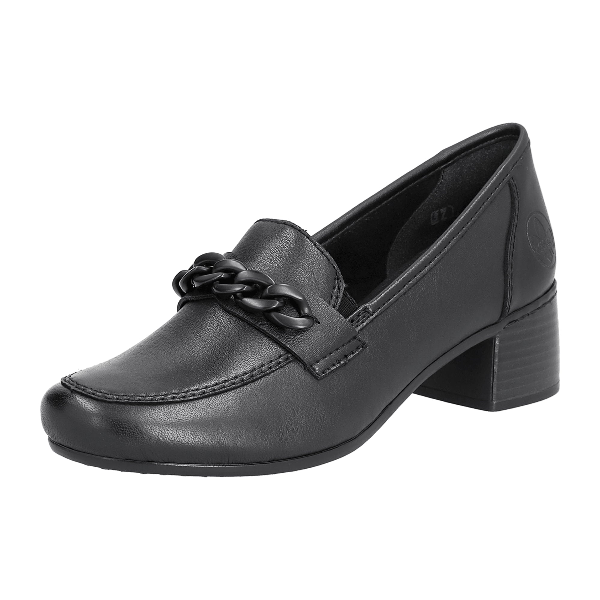 Rieker Lugano Women's Black Leather Shoes with Block Heel for Fall Winter