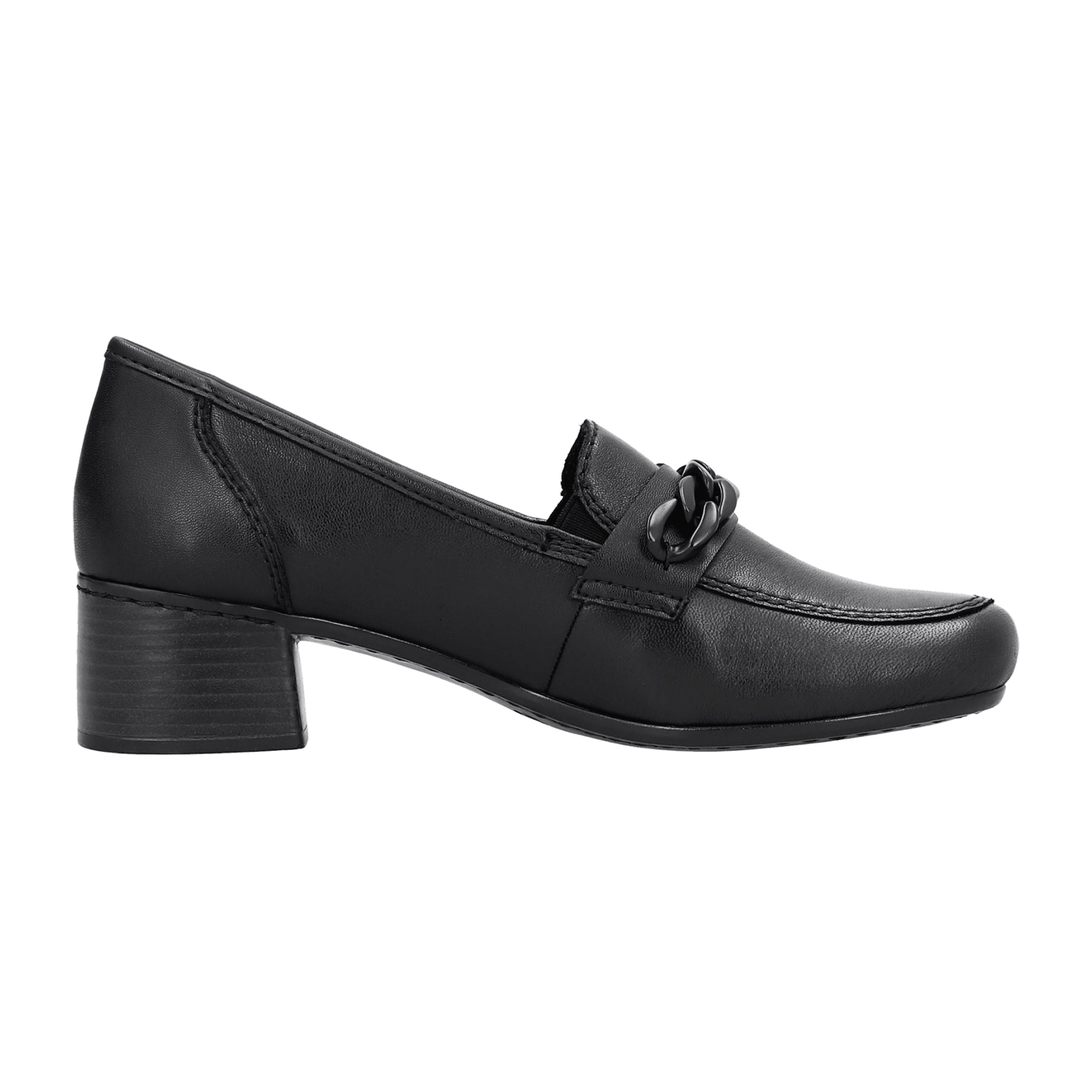 Rieker Lugano Women's Black Leather Shoes with Block Heel for Fall Winter