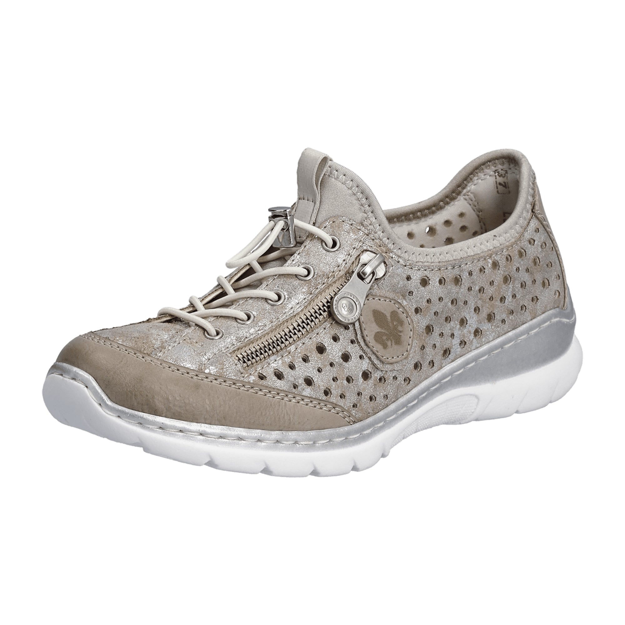 Rieker Beige Women's Casual Shoes with Zip and Lace-Up Closure