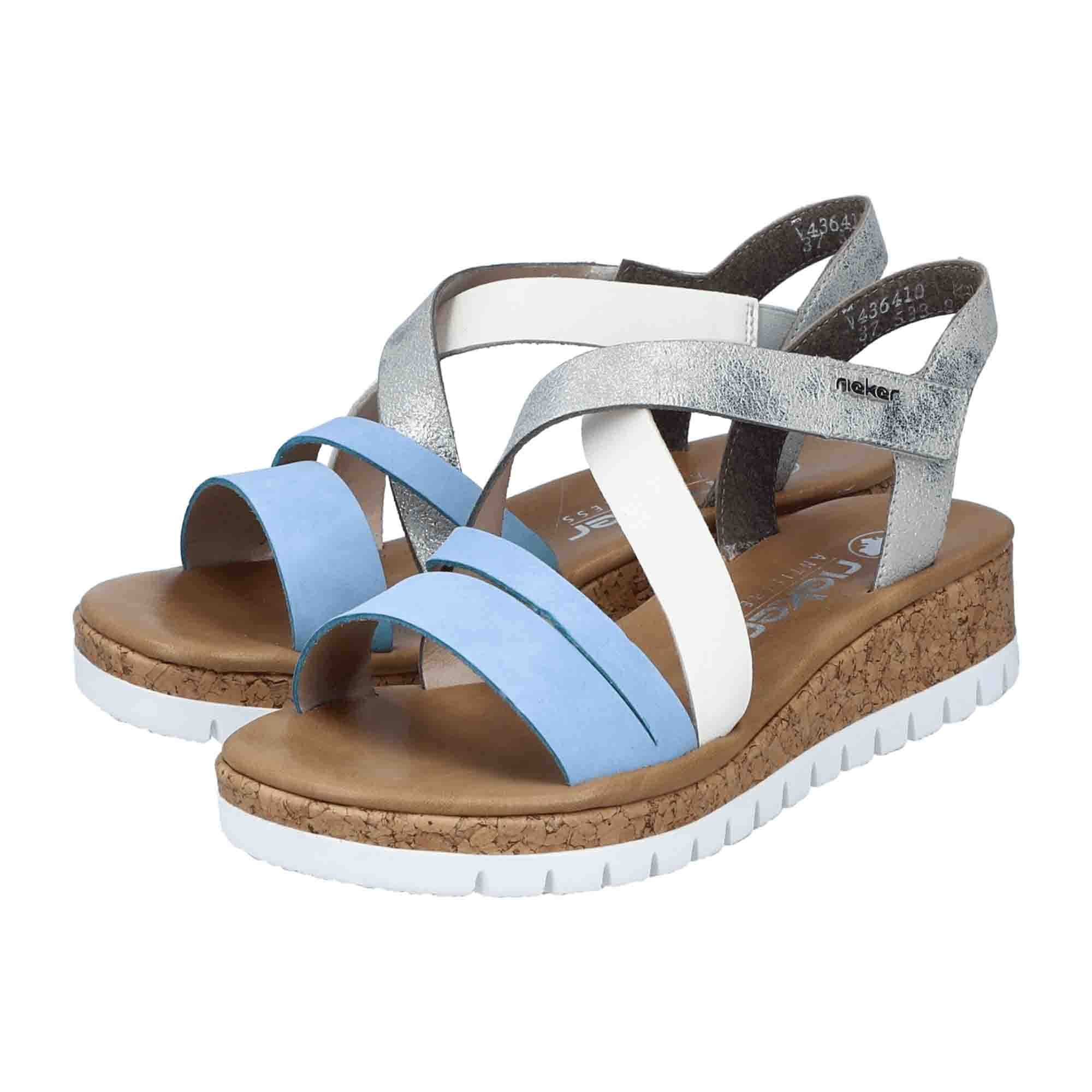 Rieker Women's Blue Sandals V4364 Wedge Heel Narrow Fit Spring Summer