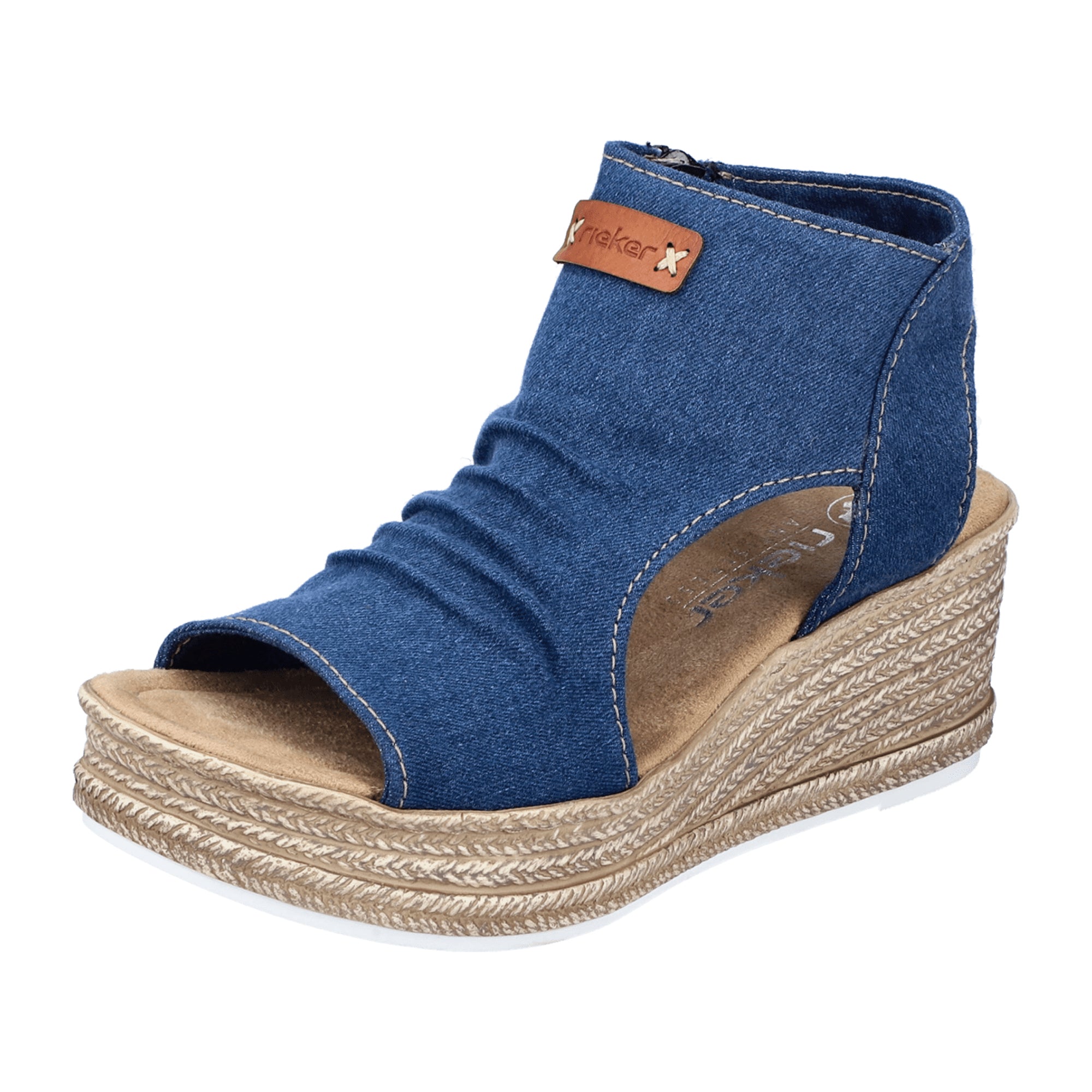 Rieker Women's Blue Wedge Sandals with Open Toe and Zip Closure