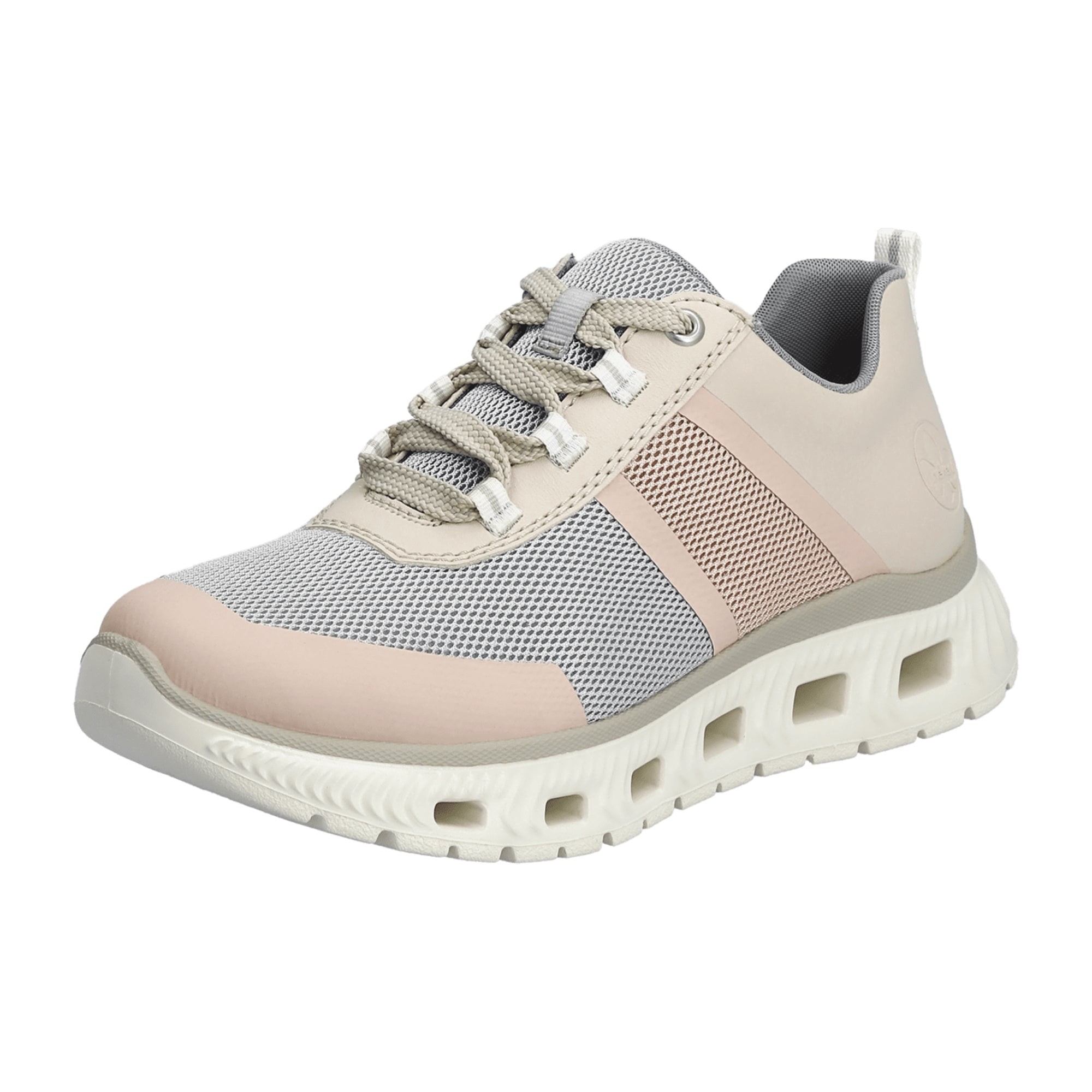 Rieker M6006 Women's Colorful Sneakers Textile Upper Lace-Up Beige Sole