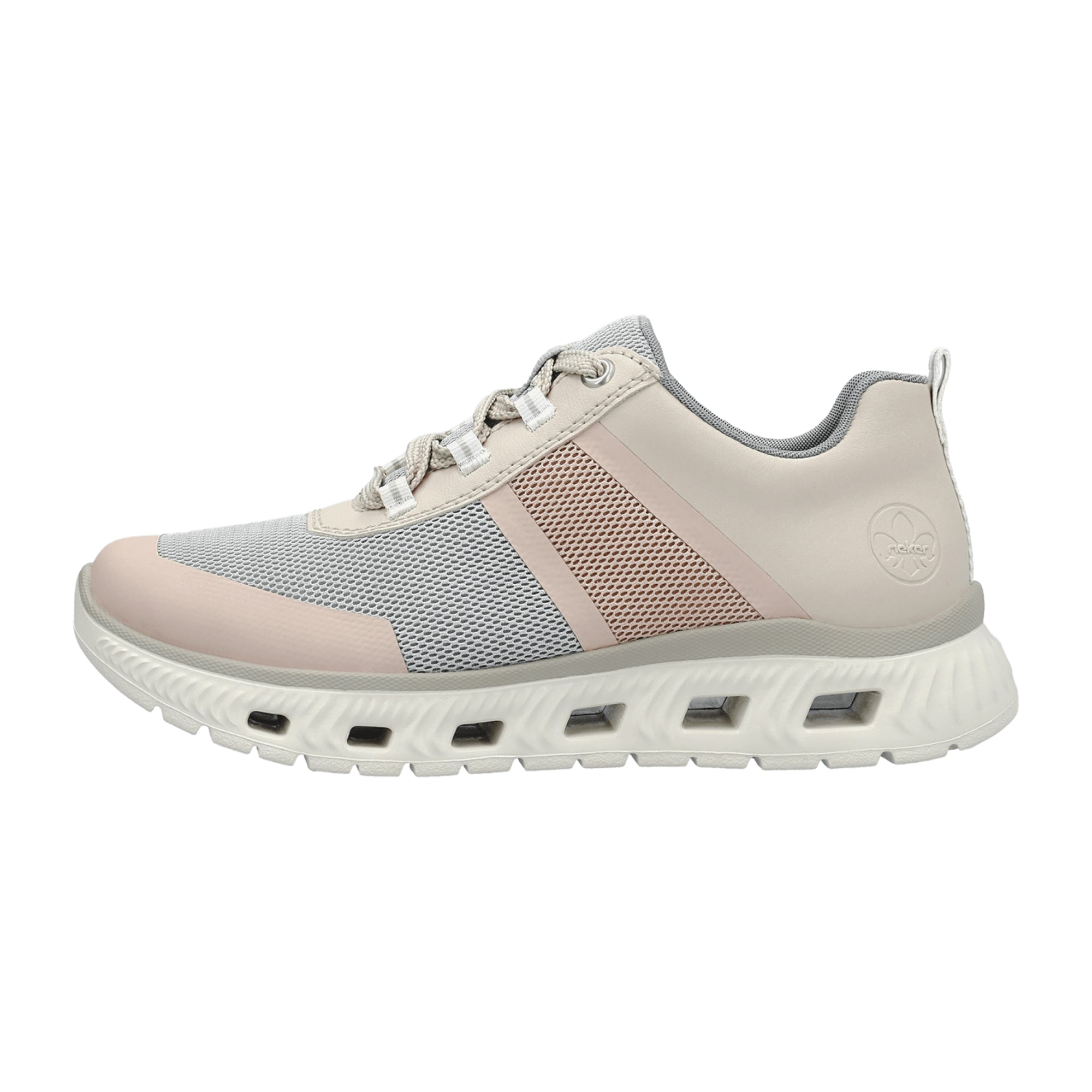 Rieker M6006 Women's Colorful Sneakers Textile Upper Lace-Up Beige Sole