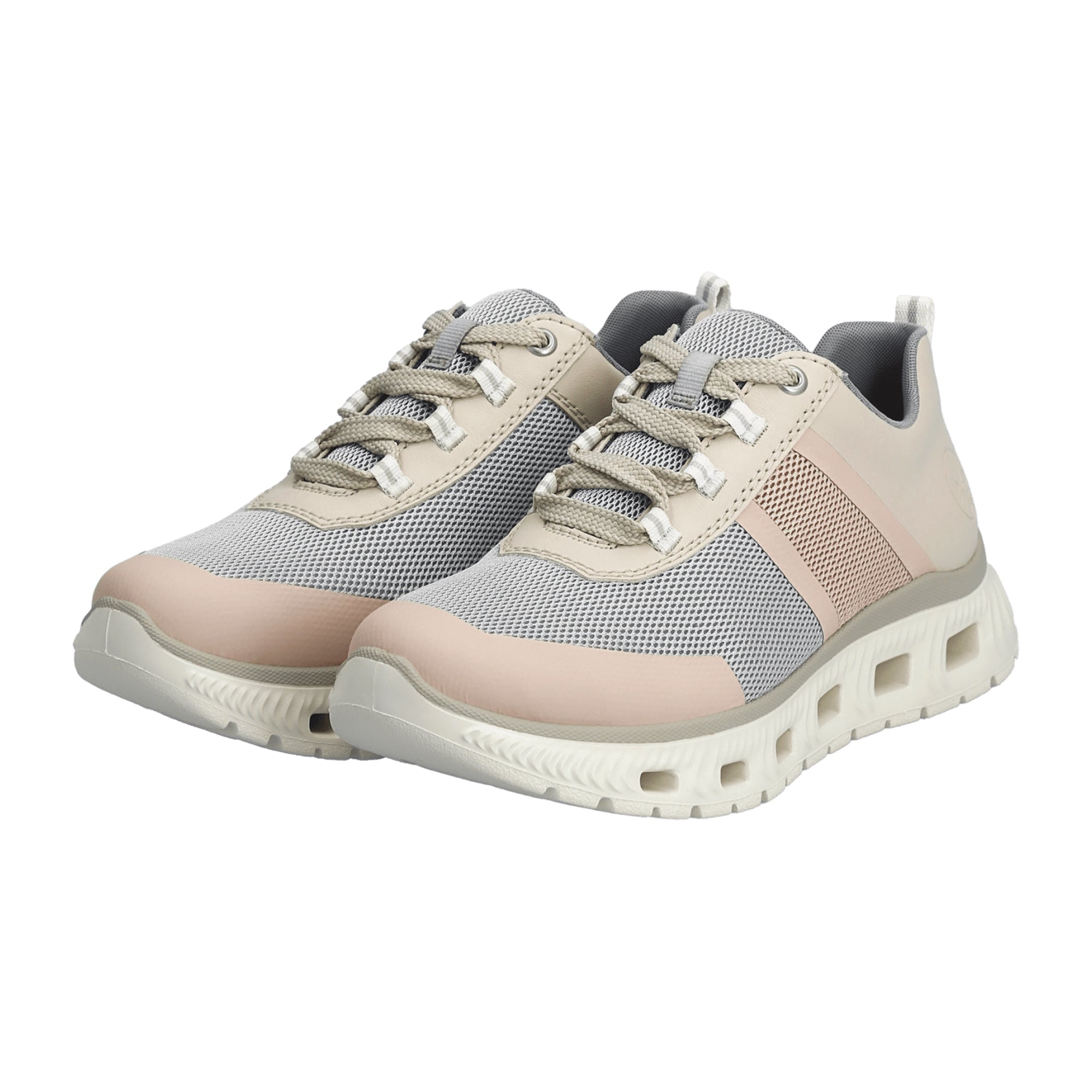 Rieker M6006 Women's Colorful Sneakers Textile Upper Lace-Up Beige Sole