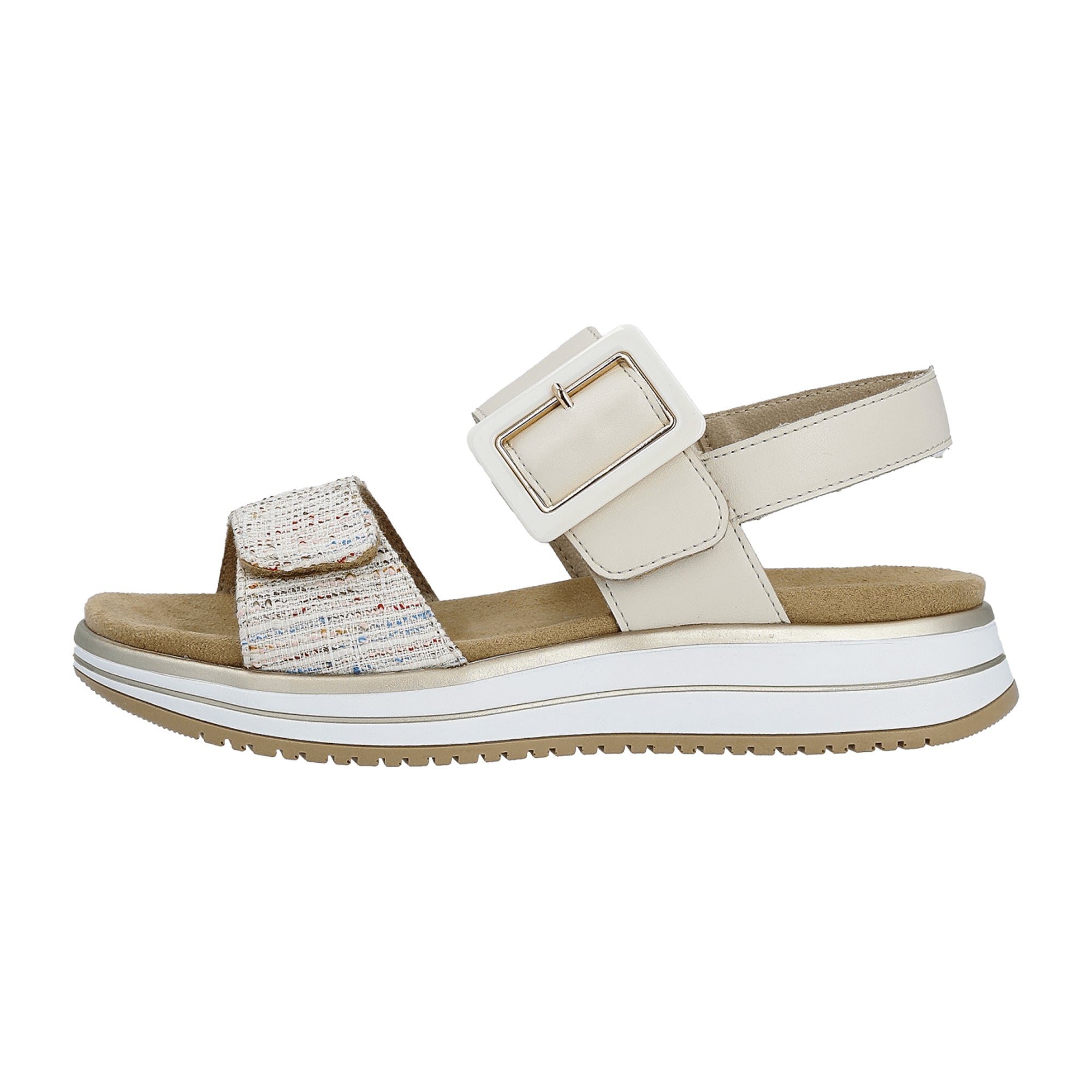 Remonte D1J53 Women's Beige Leather Shoes with Removable Insole and Velcro Closure
