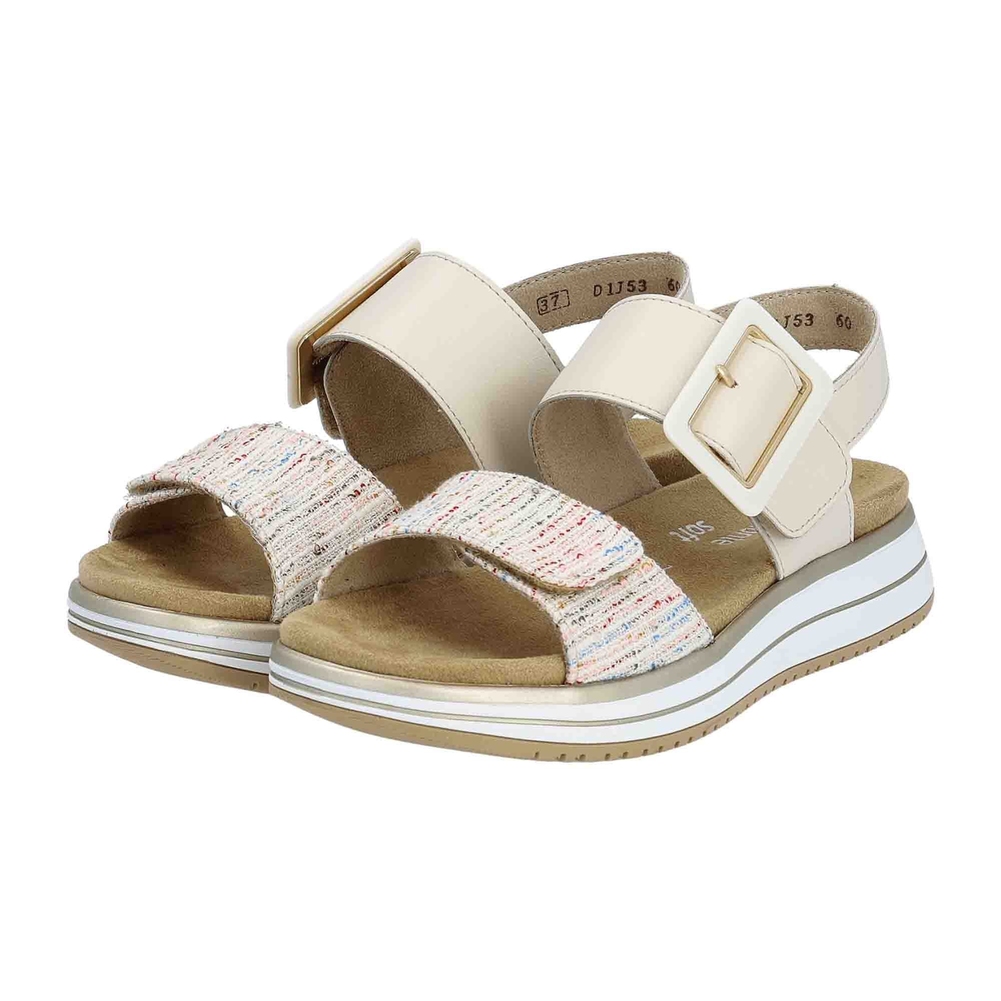 Remonte D1J53 Women's Beige Leather Shoes with Removable Insole and Velcro Closure