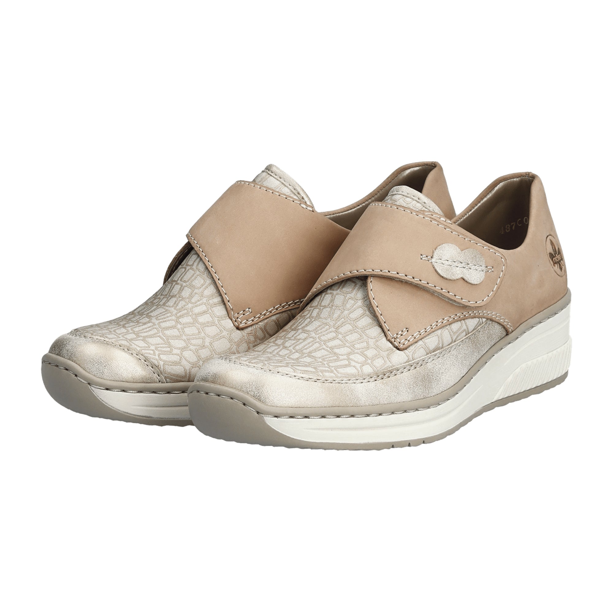 Rieker Beige Slip-On Shoes for Women with Faux Leather and Riricon Sole