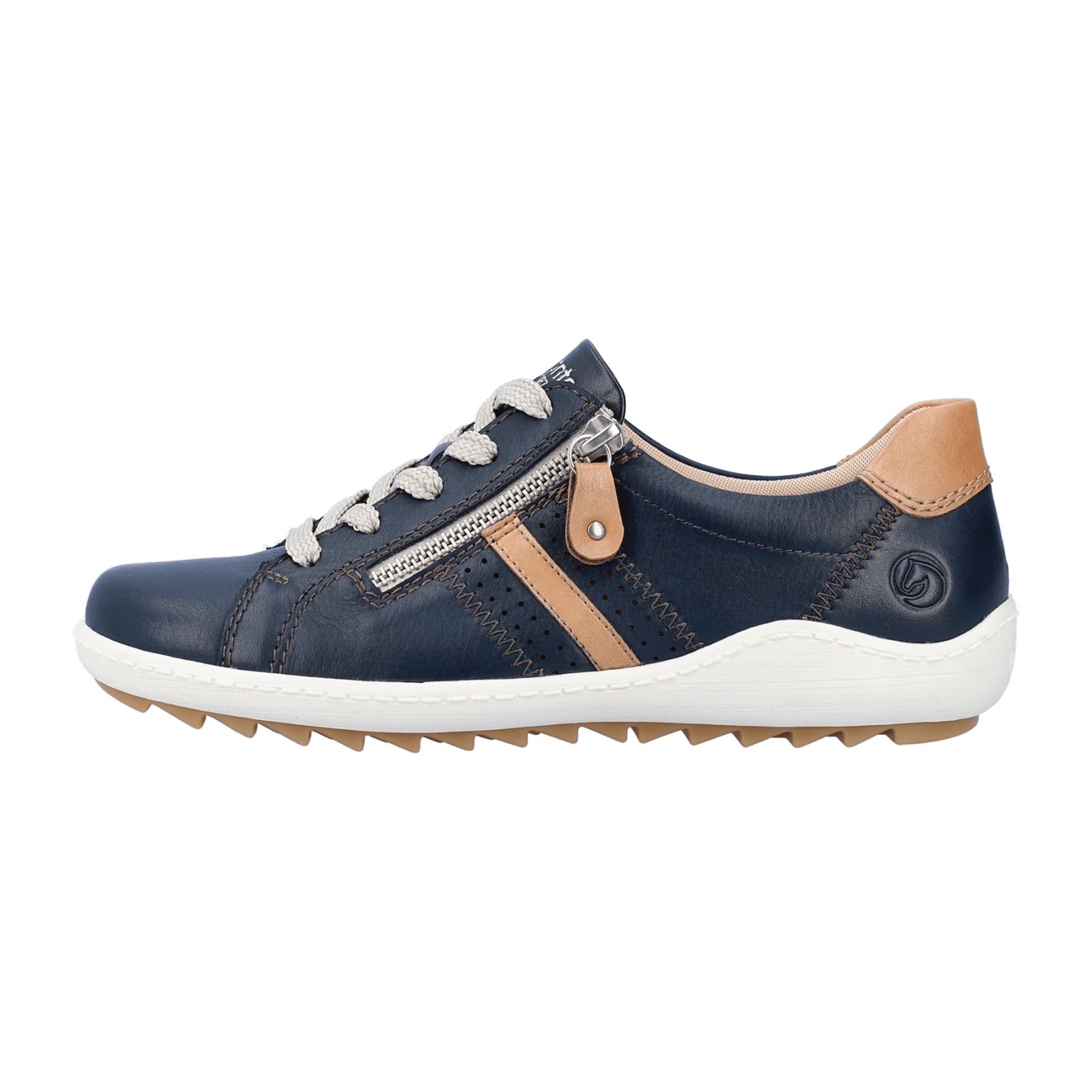 Remonte Blue Leather Women's Shoes with Removable Insole and Zipper Closure