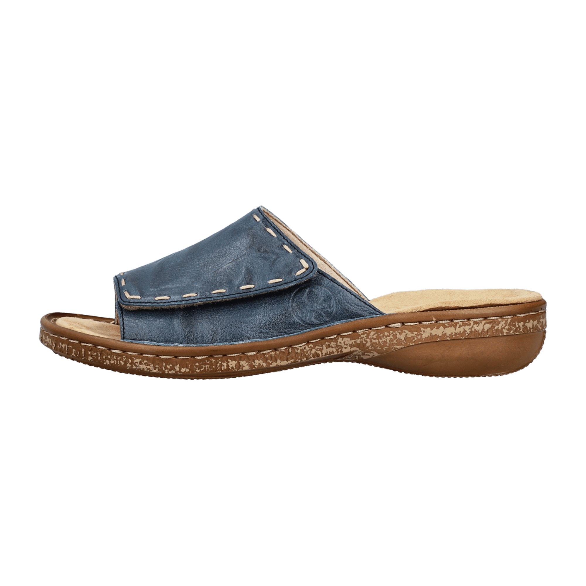 Rieker Women's Blue Leather Sandals Flat Heel Comfortable Casual Shoes