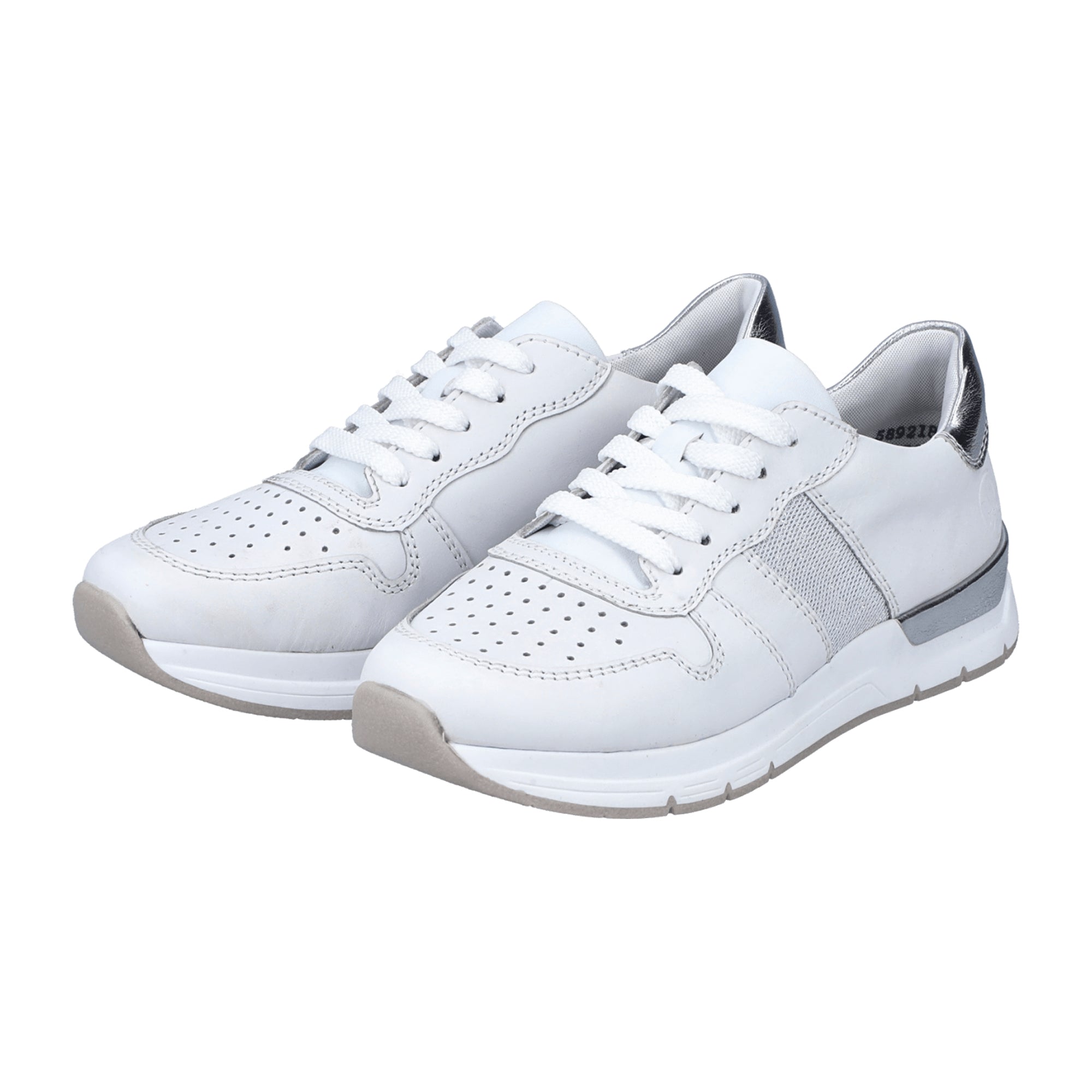 Rieker White Leather Lace-Up Women's Shoes with Removable Insole