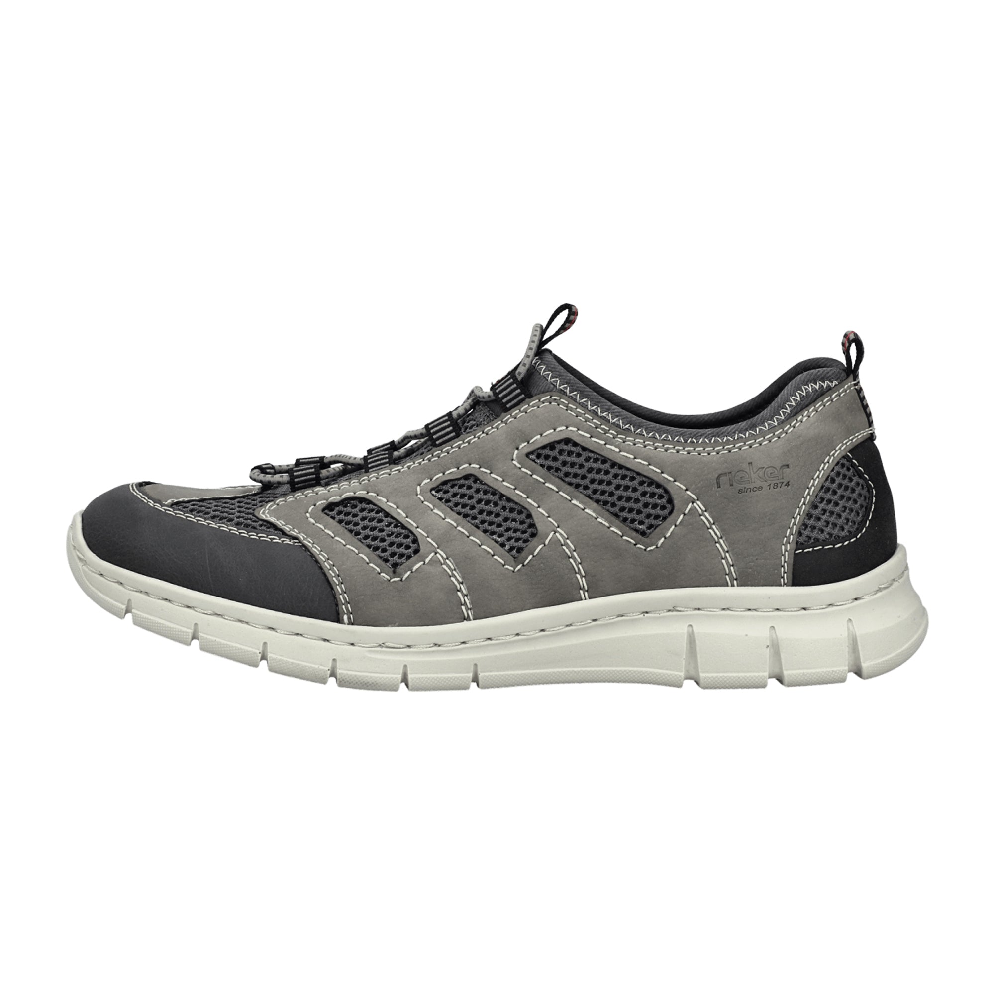 Rieker B7762 Men's Slip-On Shoes Gray Synthetic Textile Flat Round Toe