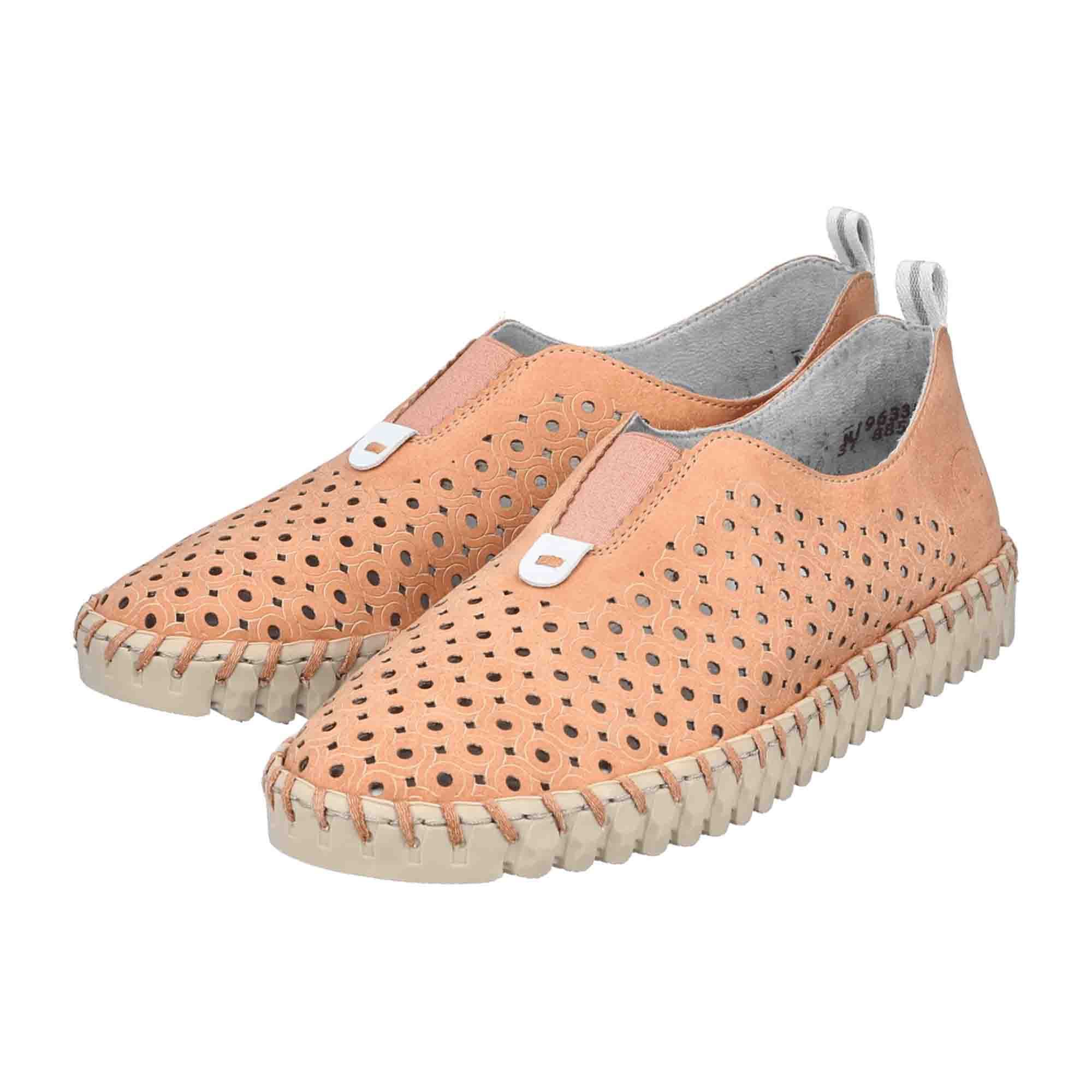 Rieker Women's Slip-On Loafers Orange Faux Leather Flat Heel Casual Shoes