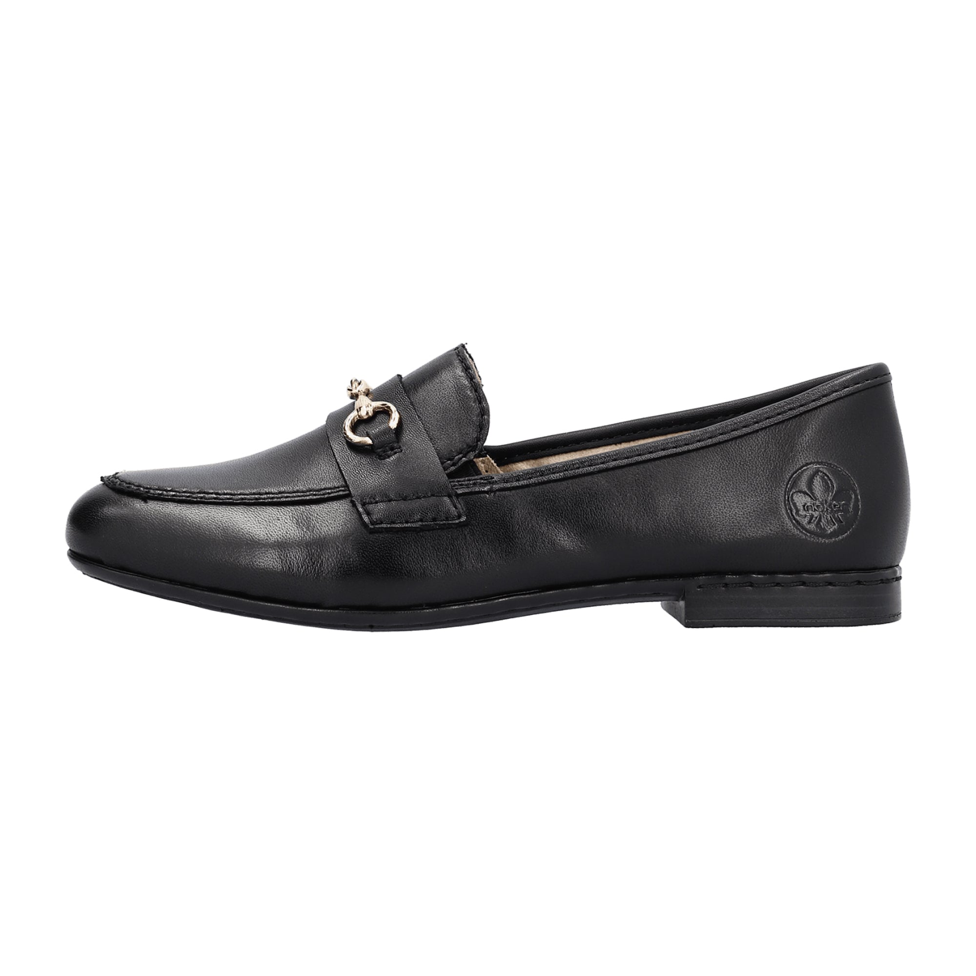 Rieker FSK Women's Black Leather Slip-On Shoes with Block Heel