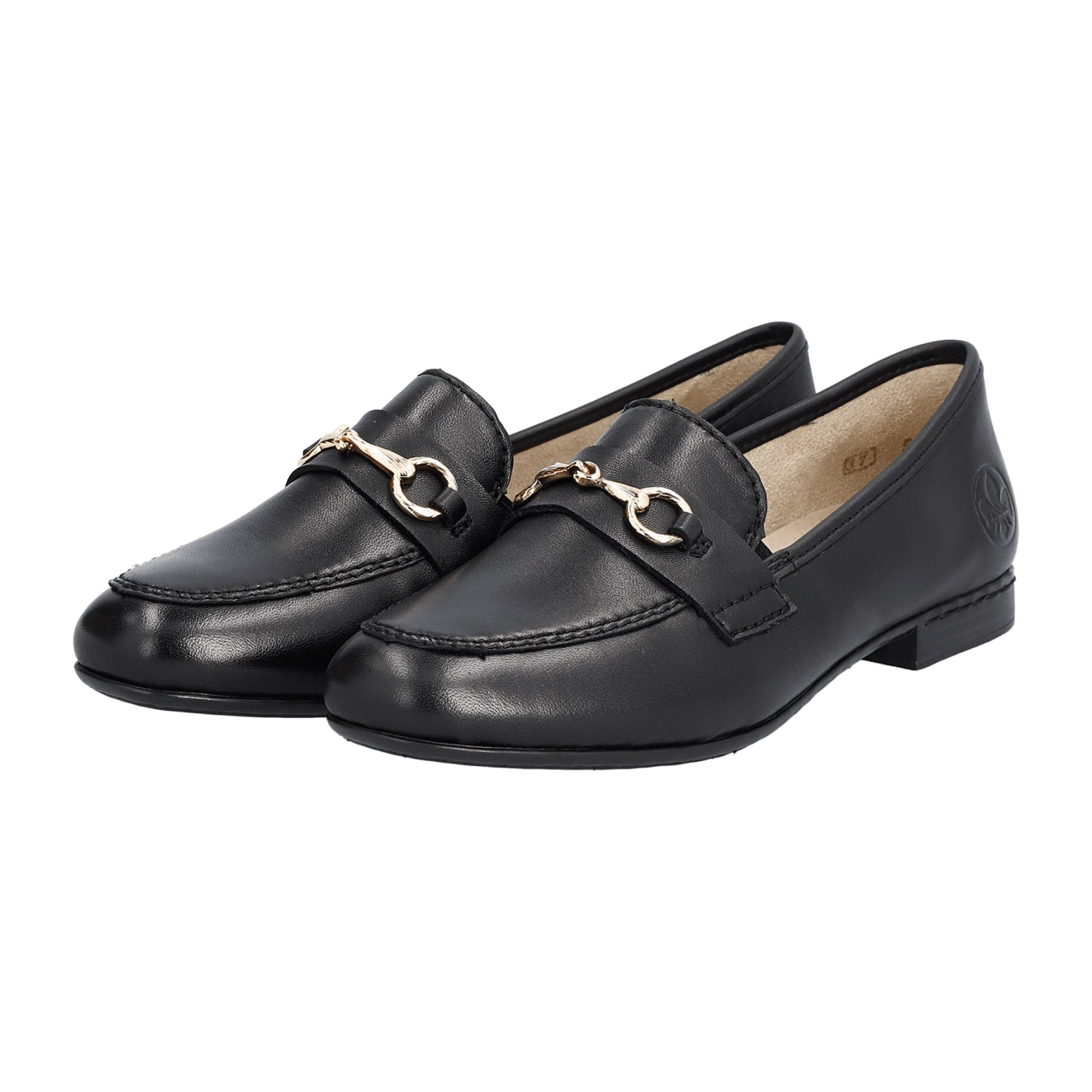 Rieker FSK Women's Black Leather Slip-On Shoes with Block Heel