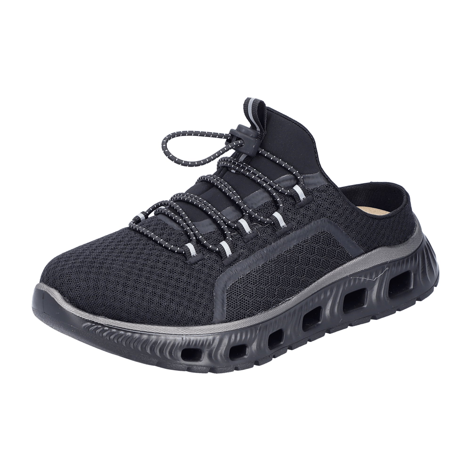 Rieker Aerea Black Women's Slip-On Shoes Textile Upper Flat Heel