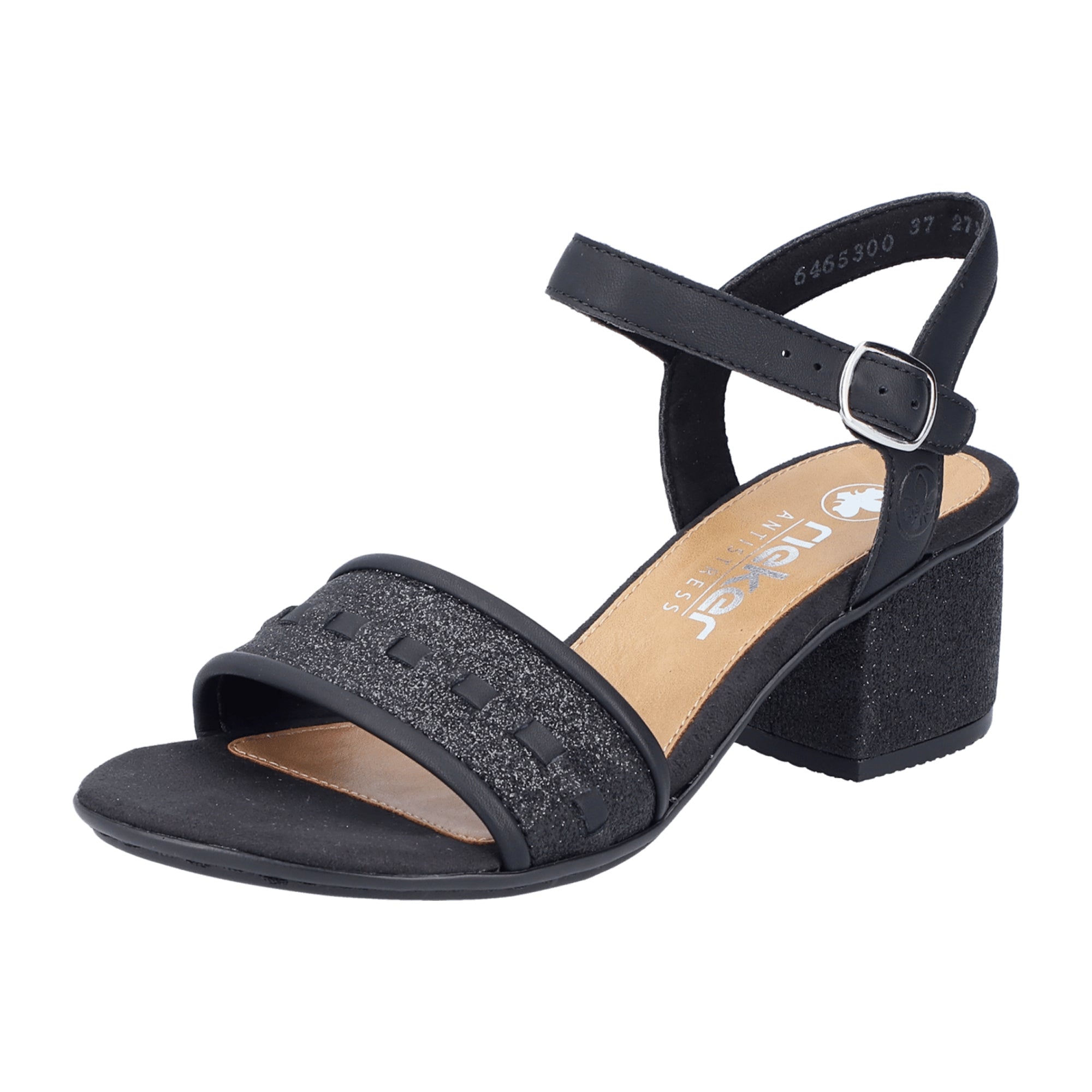 Rieker Black Women's Sandals with Block Heel and Velcro Strap