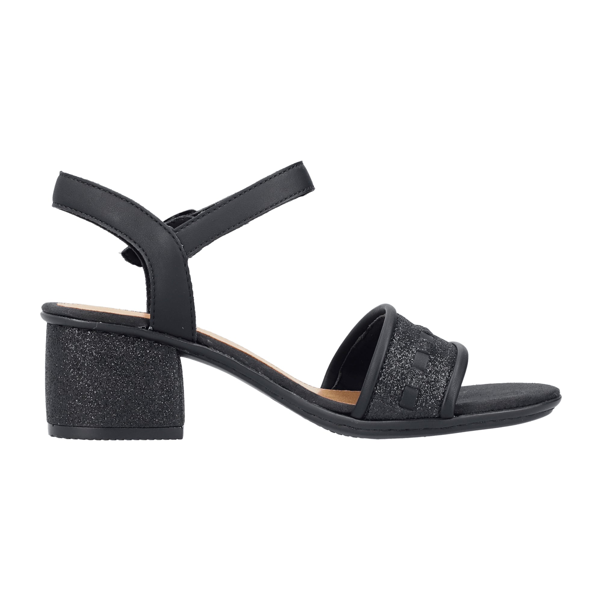 Rieker Black Women's Sandals with Block Heel and Velcro Strap
