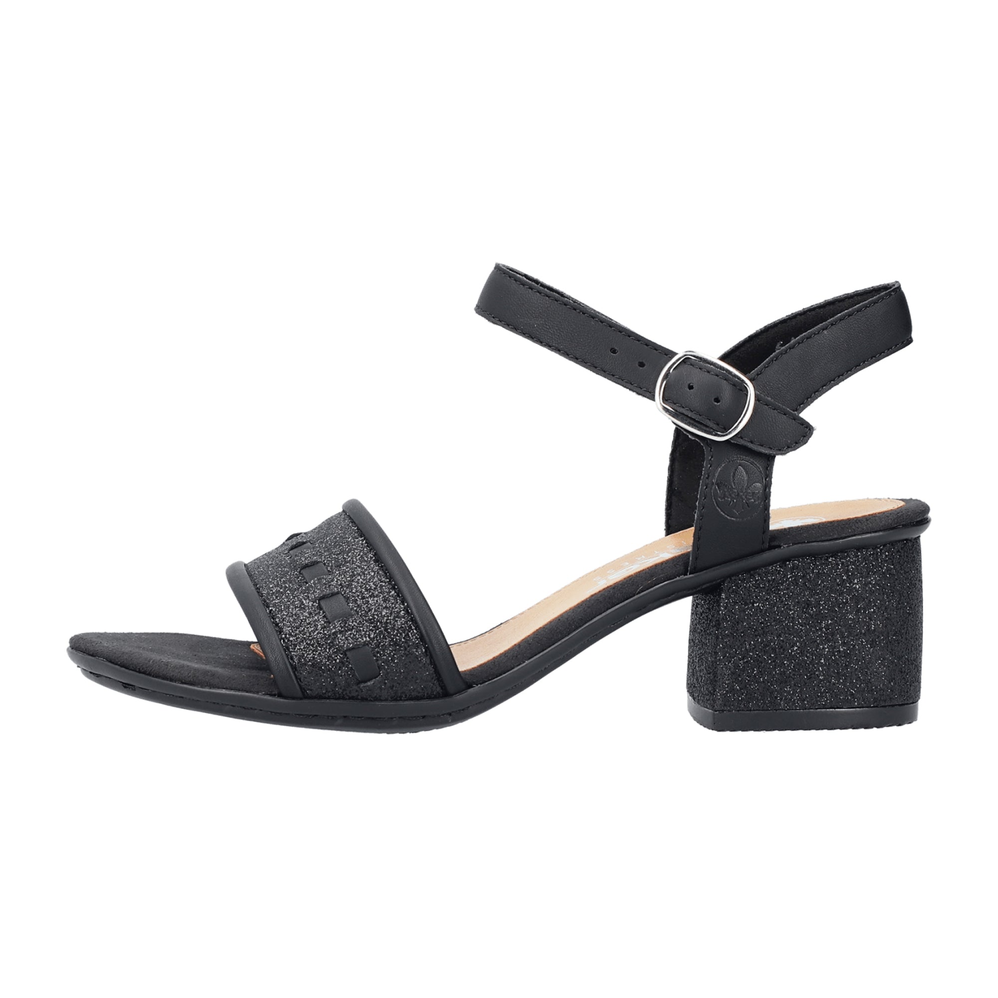 Rieker Black Women's Sandals with Block Heel and Velcro Strap
