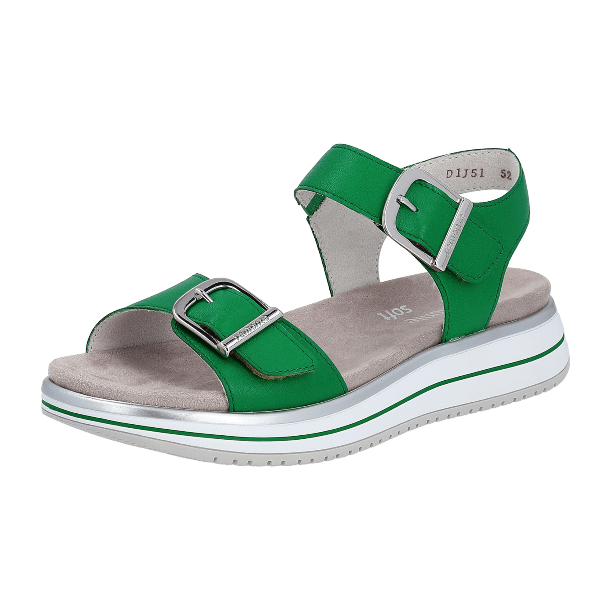 Green Remonte Women's Leather Sandals Flat Heel Comfortable Fit