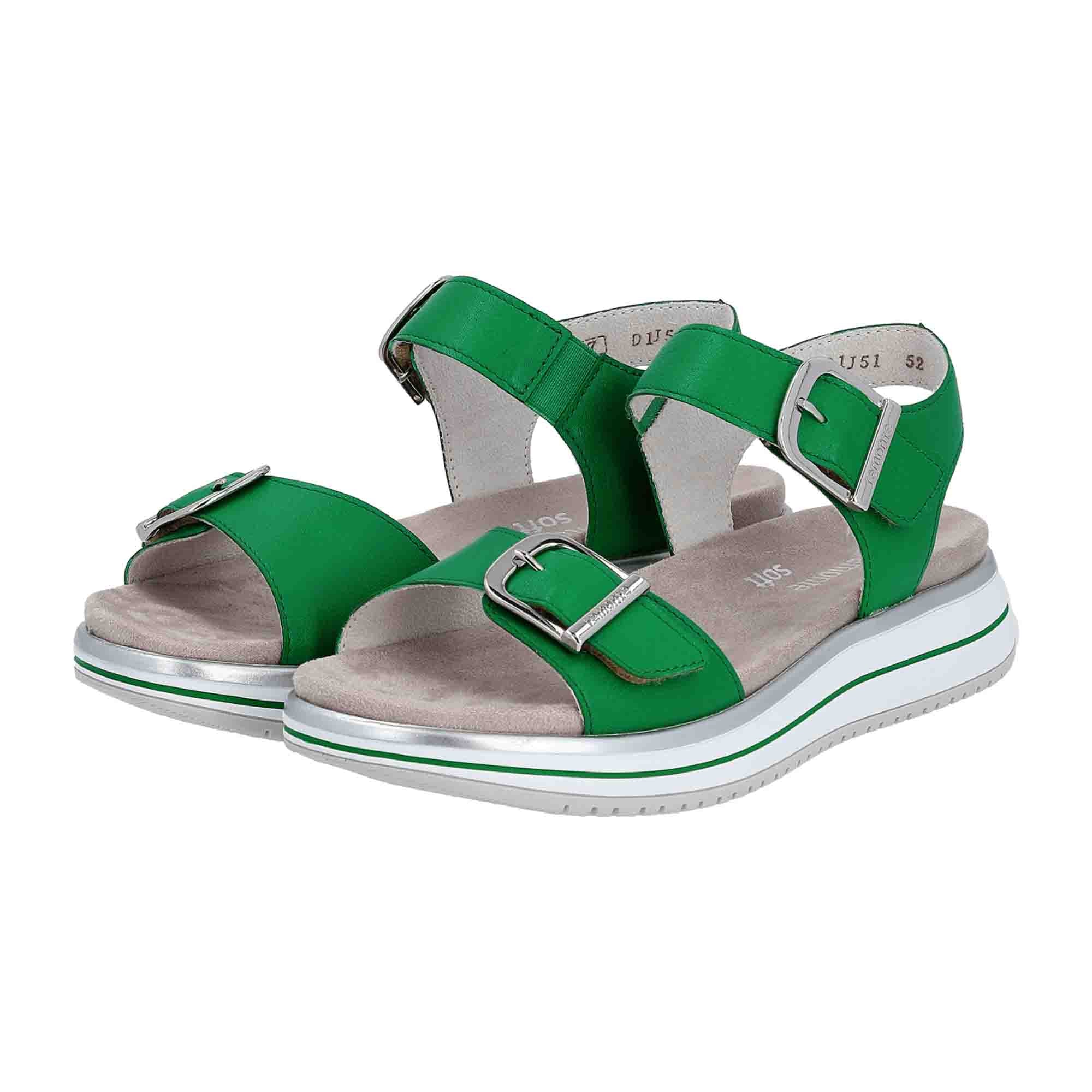 Green Remonte Women's Leather Sandals Flat Heel Comfortable Fit