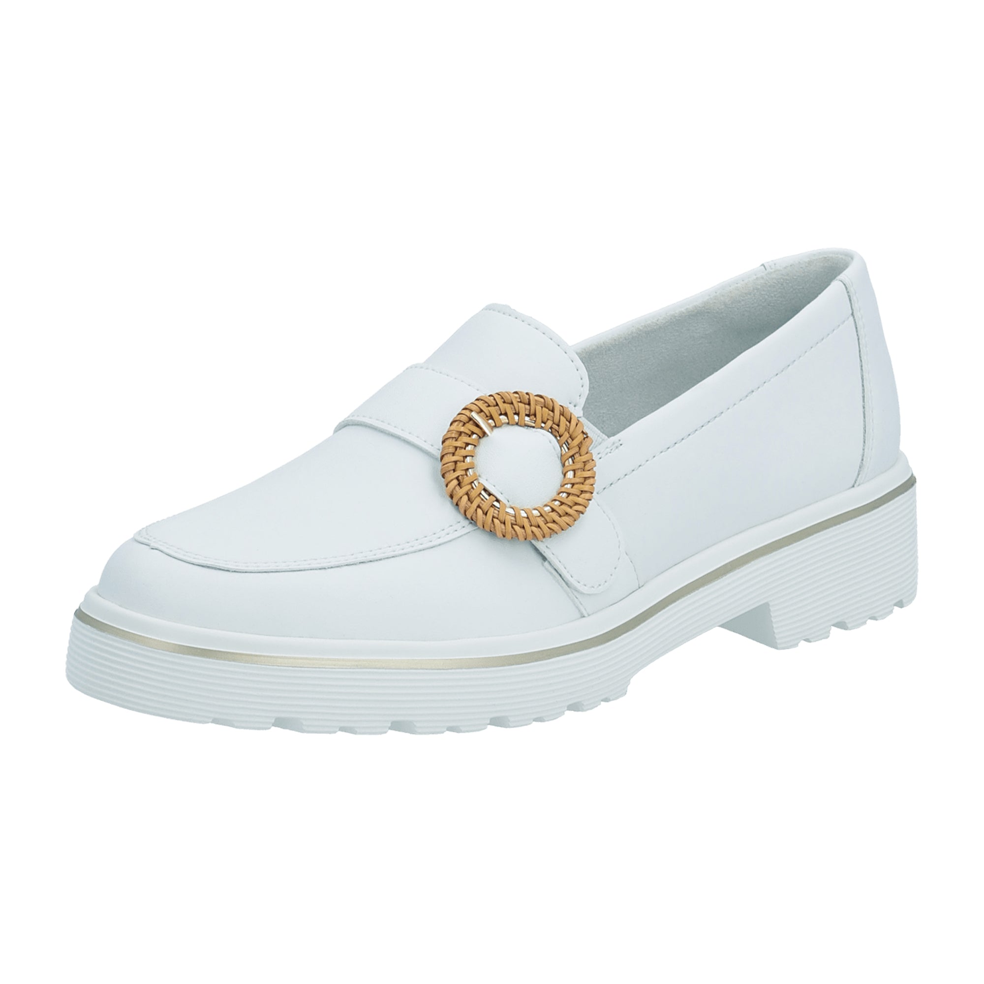 Remonte Women's White Leather Slip-On Loafers with 4 cm Platform Heel