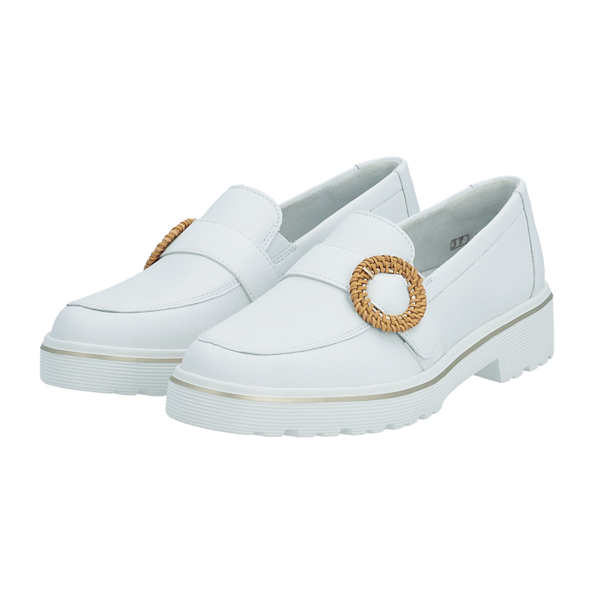 Remonte Women's White Leather Slip-On Loafers with 4 cm Platform Heel