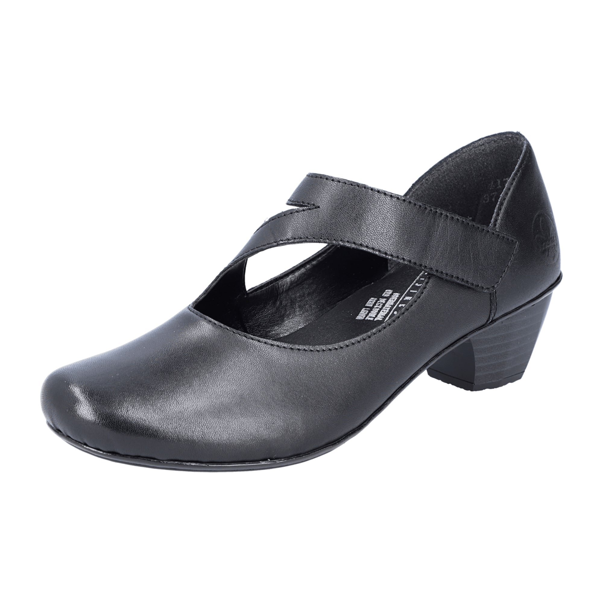 Rieker 41793 Black Leather Women's Block Heel Shoes