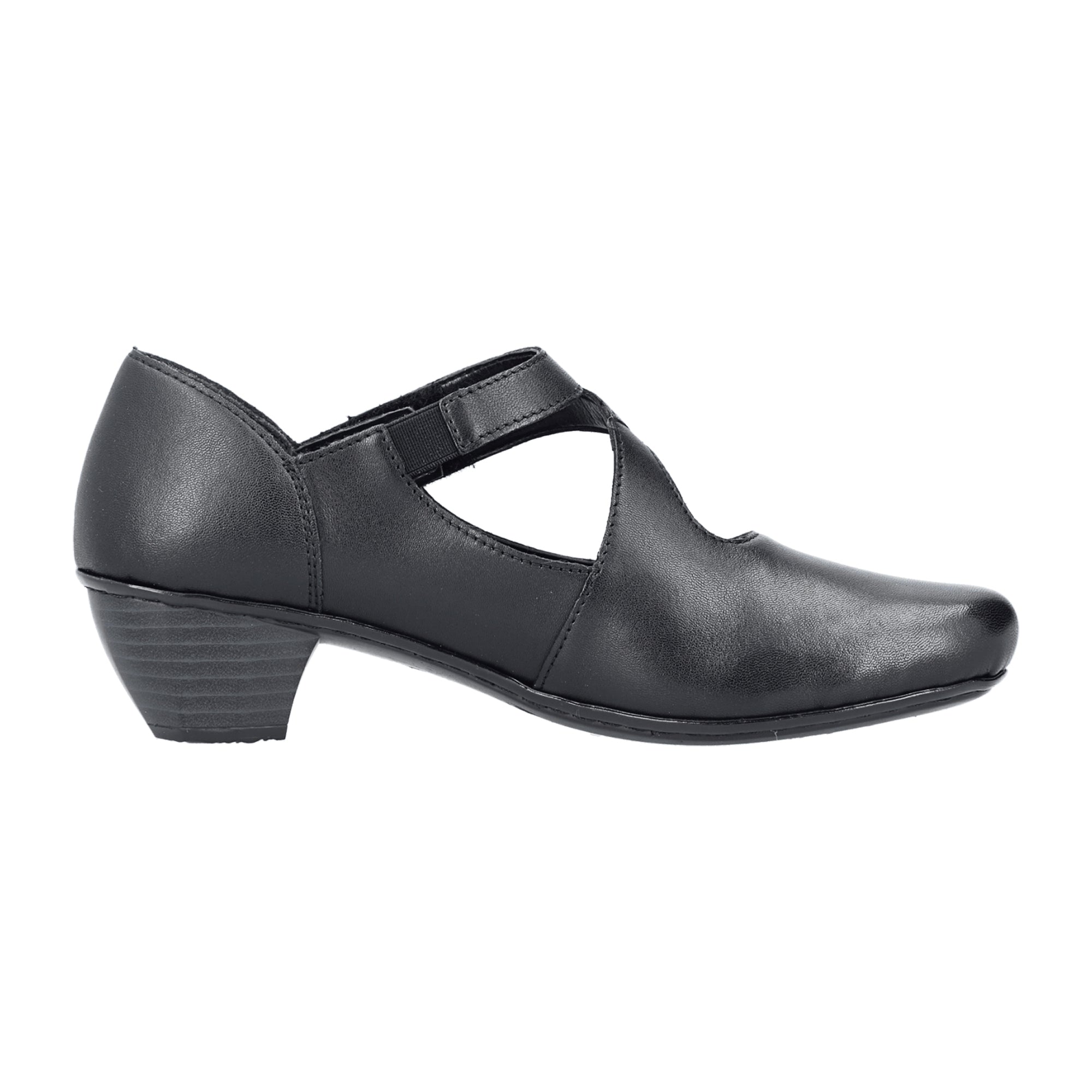 Rieker 41793 Black Leather Women's Block Heel Shoes