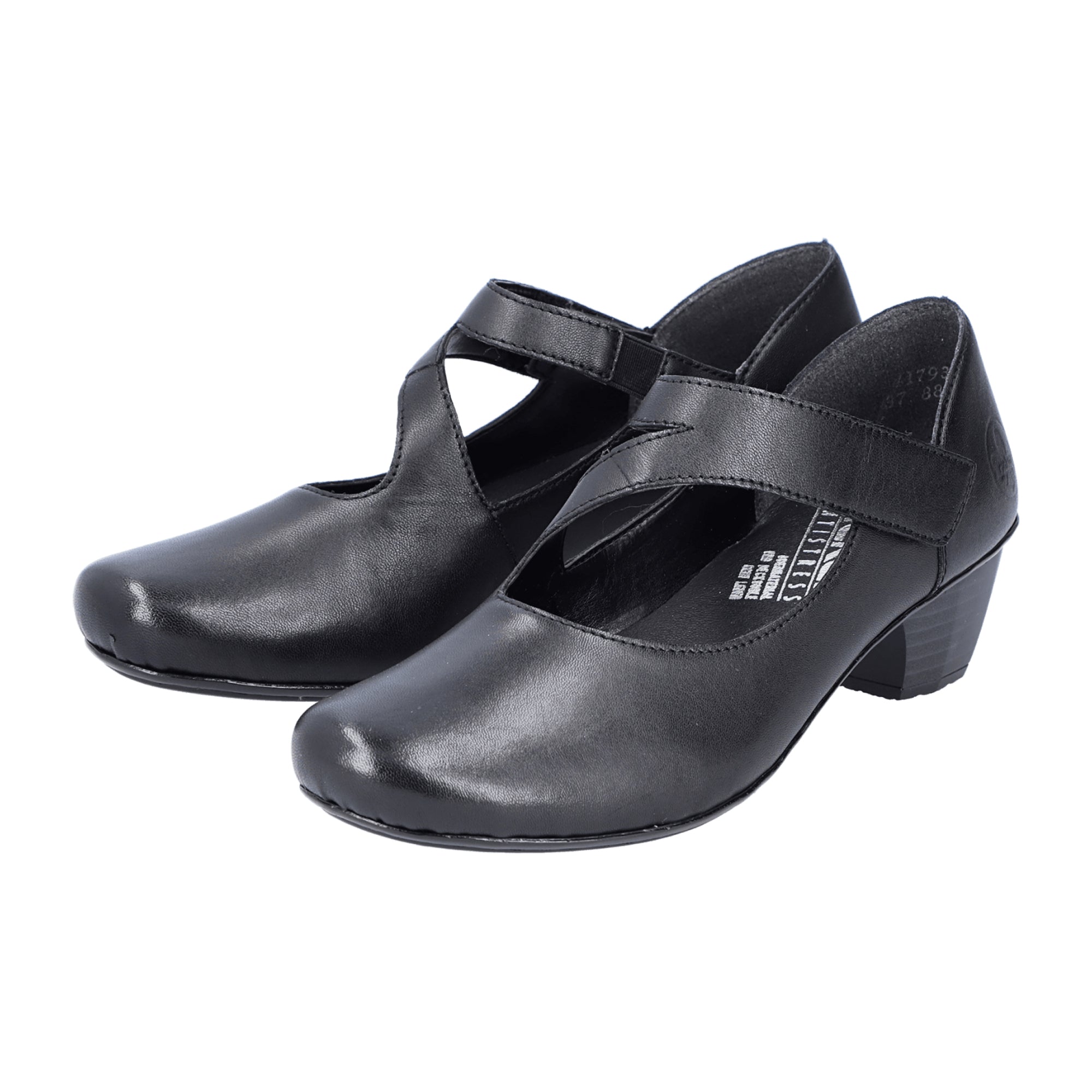 Rieker 41793 Black Leather Women's Block Heel Shoes