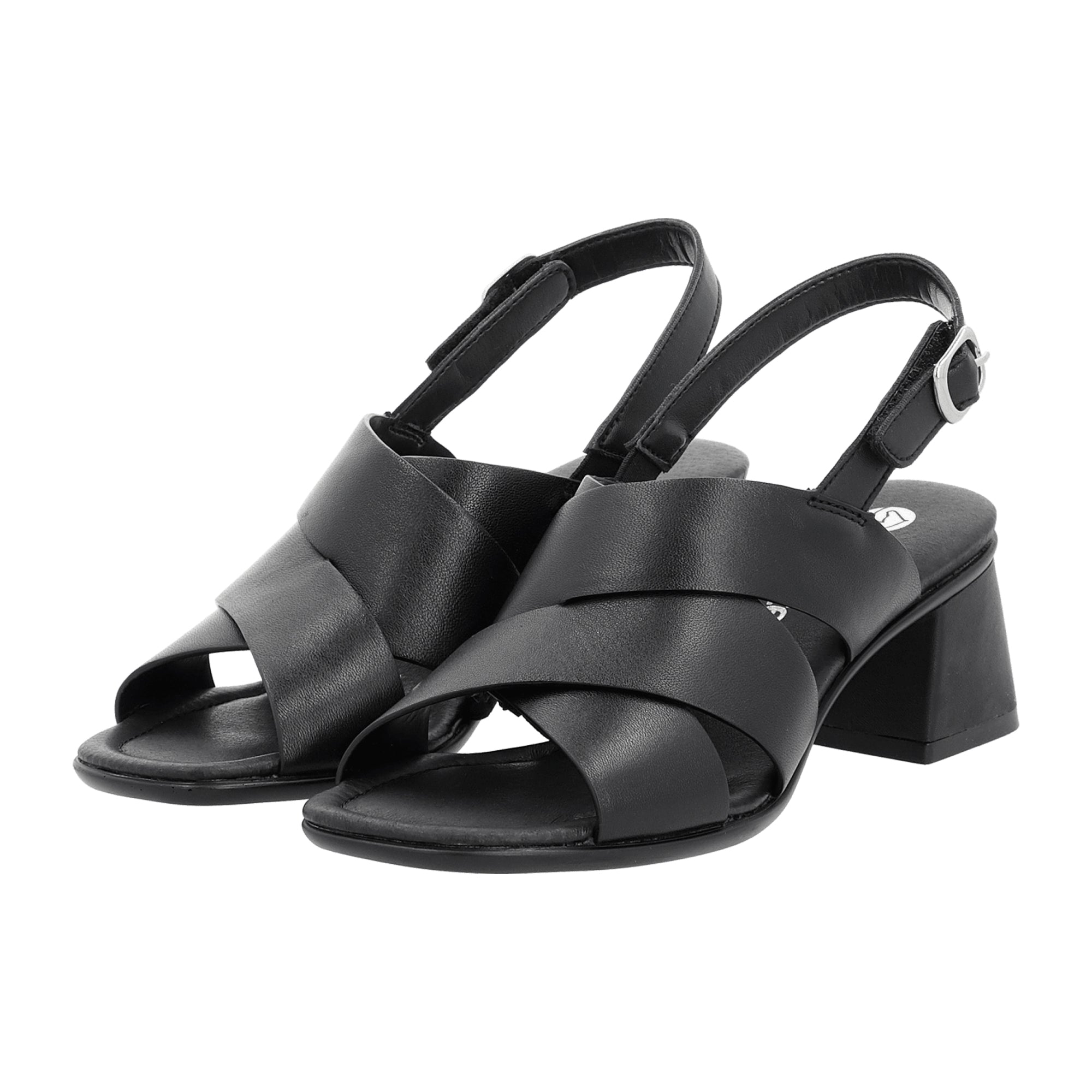 Remonte Women's Black Leather Sandals with Block Heel and PU Sole