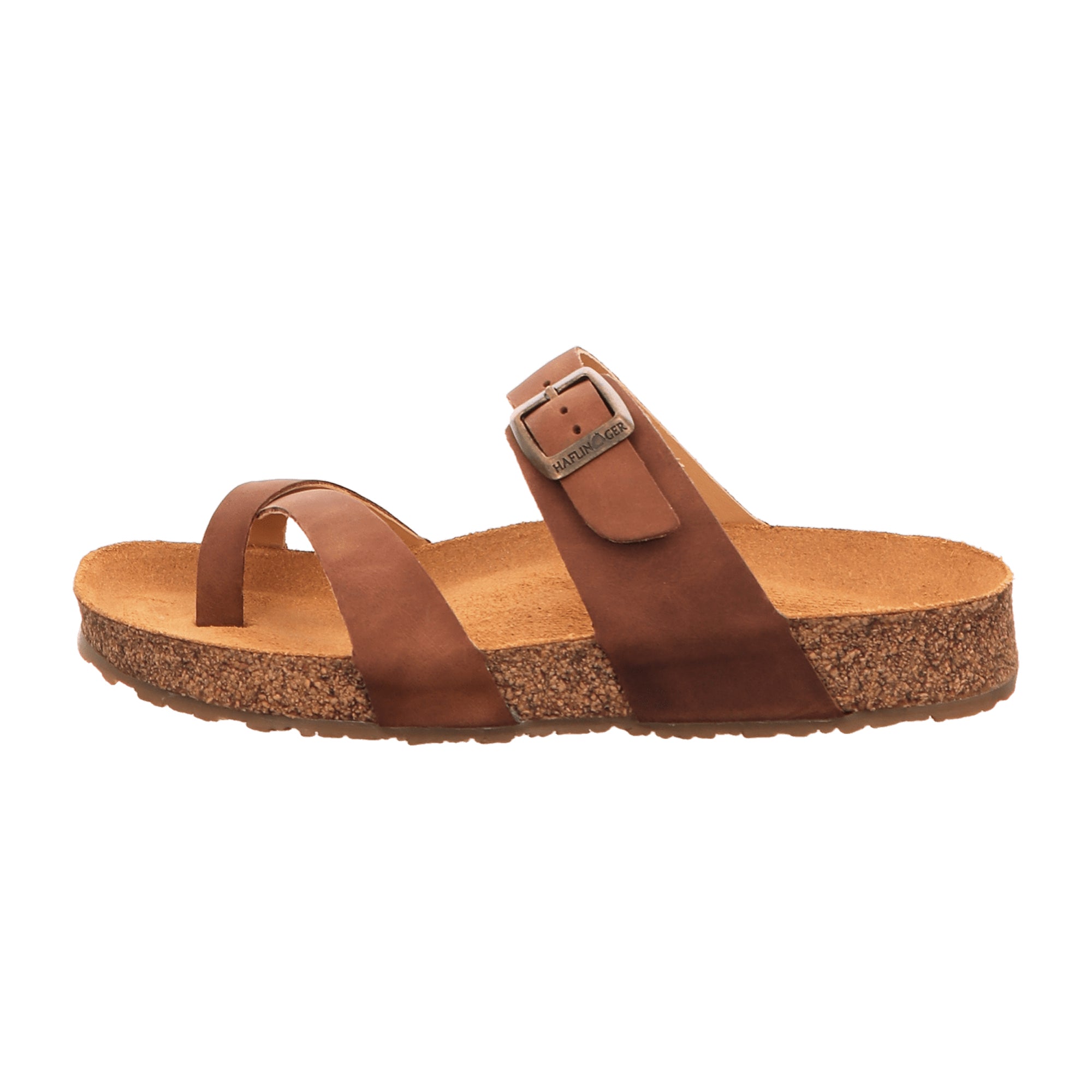 Haflinger Juno Women's Leather Slide Sandals - Brown Country Fettleder with Cork Footbed