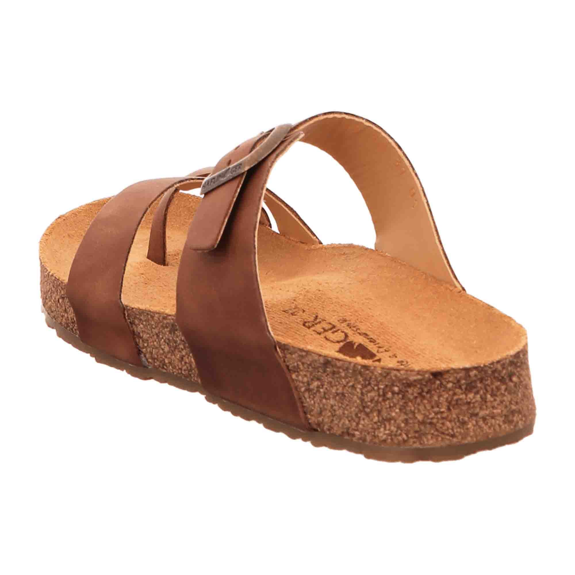 Haflinger Juno Women's Leather Slide Sandals - Brown Country Fettleder with Cork Footbed