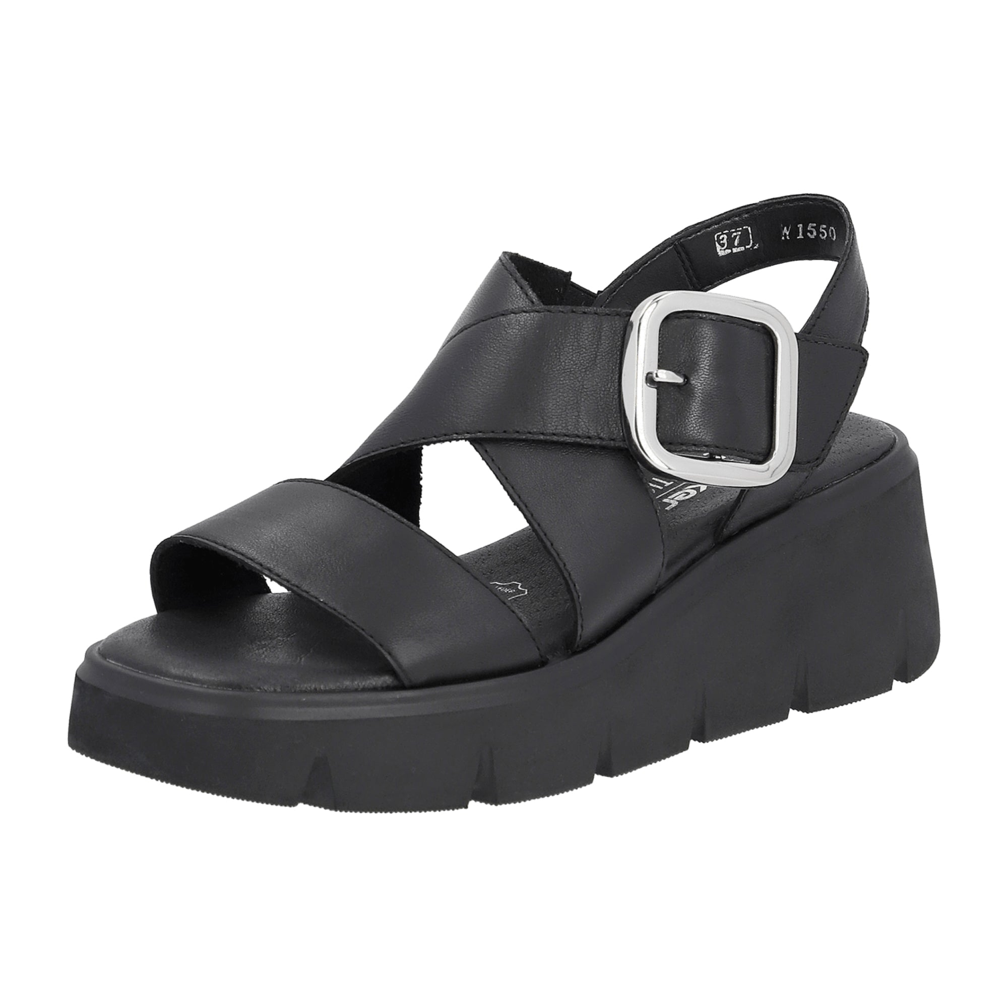 Rieker Lugano Women's Black Leather Sandals with Wedge Heel and Velcro Closure