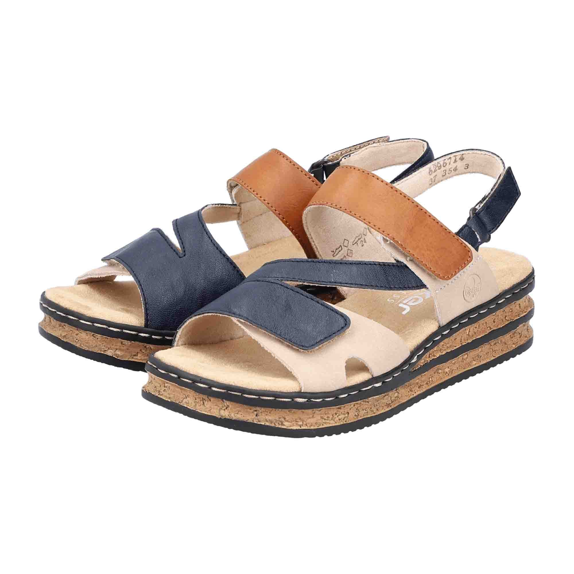 Rieker 62967 Women's Blue Wedge Heel Shoes Smooth Leather Upper