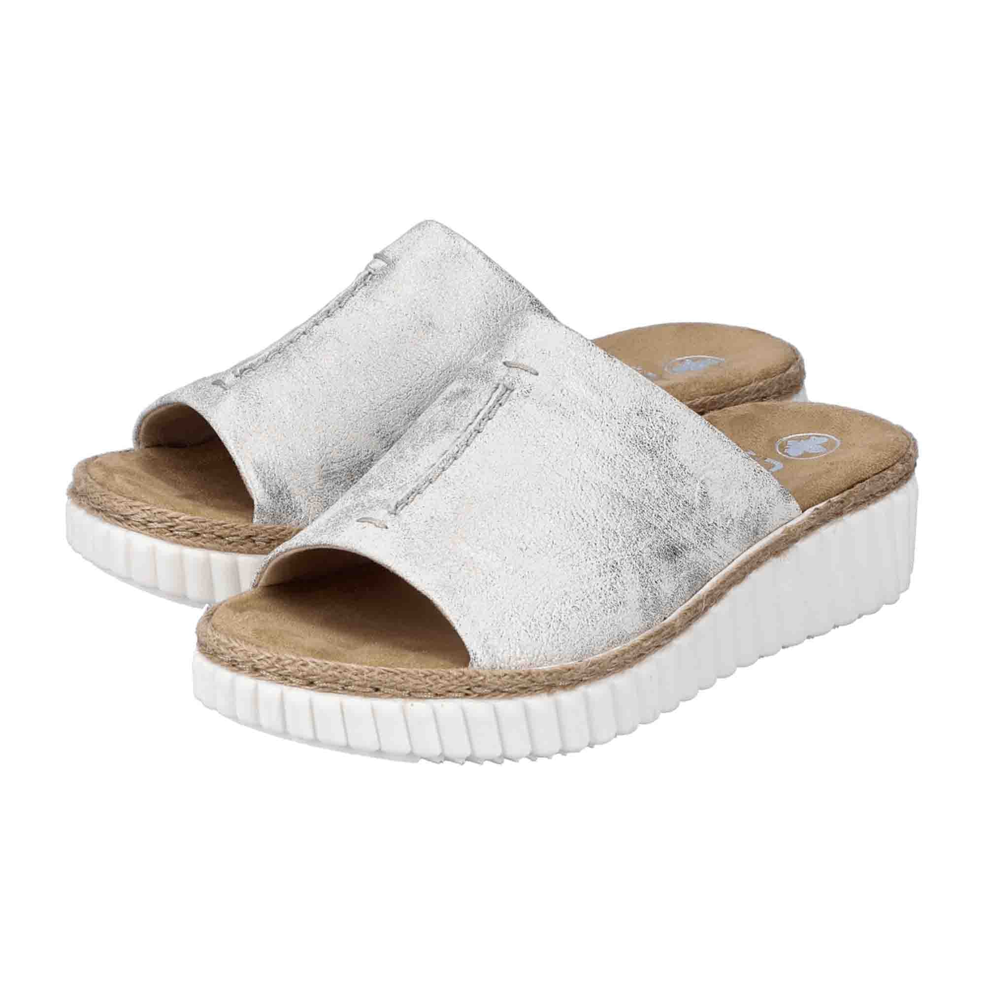 Rieker 69288 Women's Beige Slip-On Shoes with Flat Heel and Open Toe