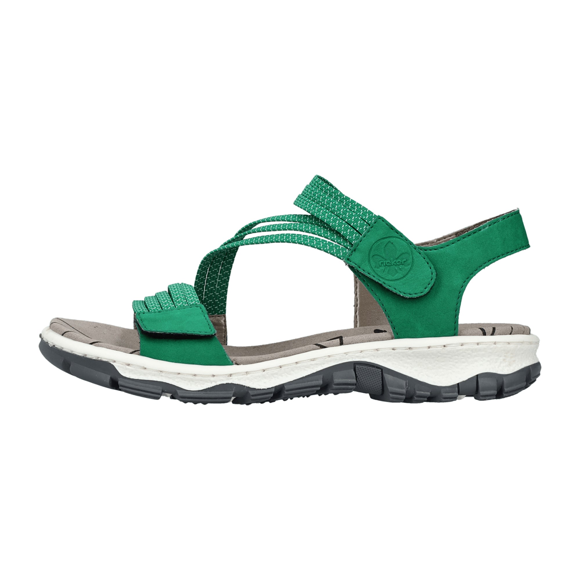 Rieker 68871 Green Women's Sandals with Velcro Strap and Flat Heel