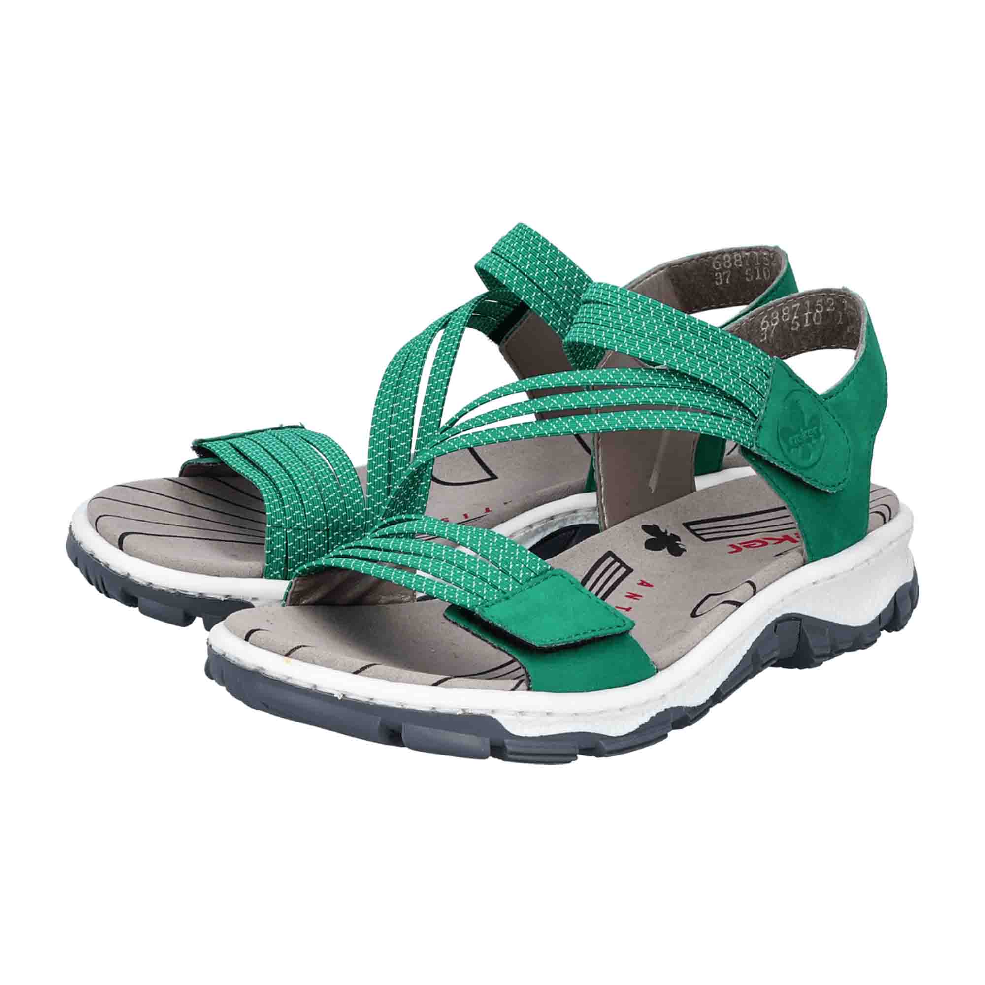 Rieker 68871 Green Women's Sandals with Velcro Strap and Flat Heel